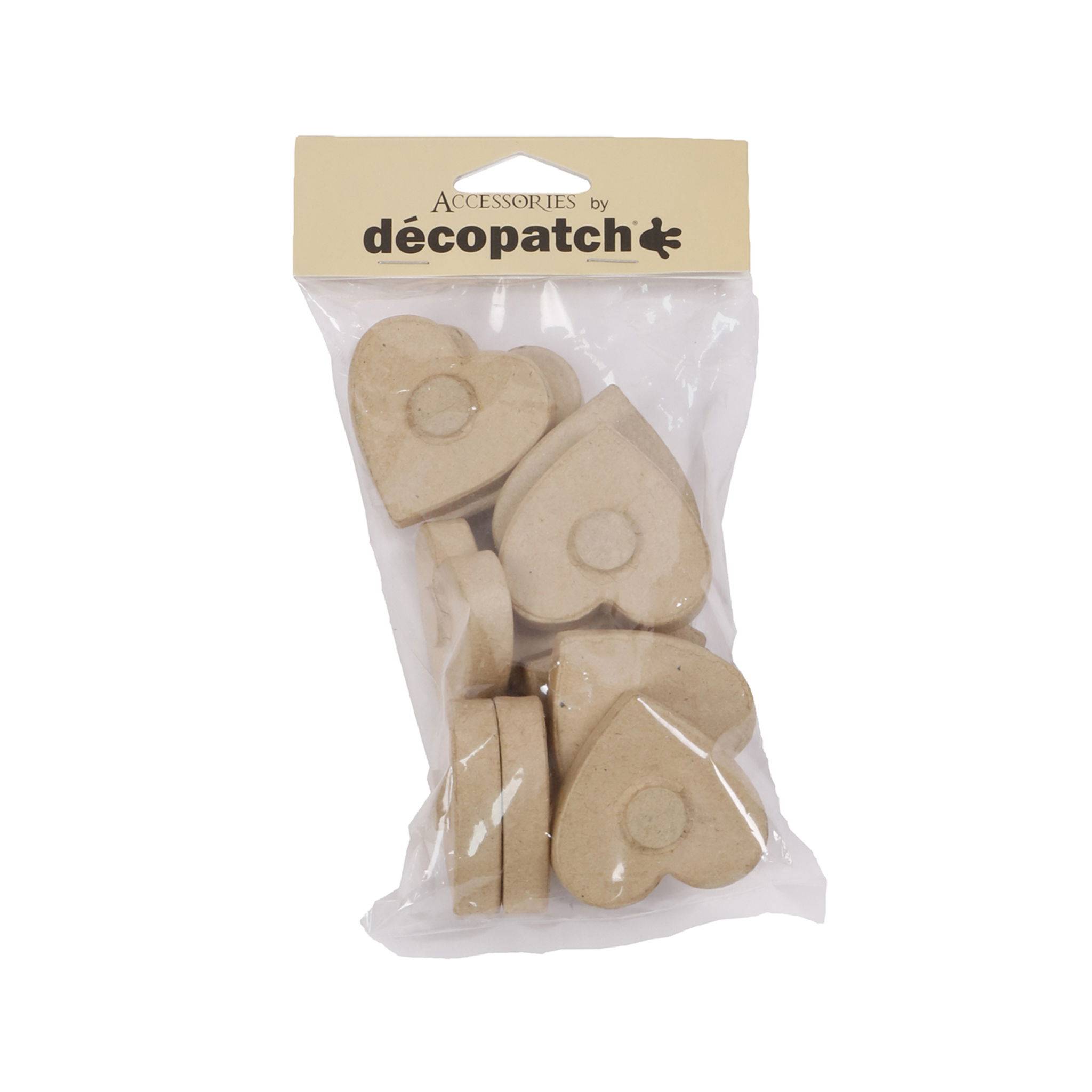 Décopatch 3x Braunes Pappmaché Set mit 12 magnetischen Herzen Kartonbraun EV024C