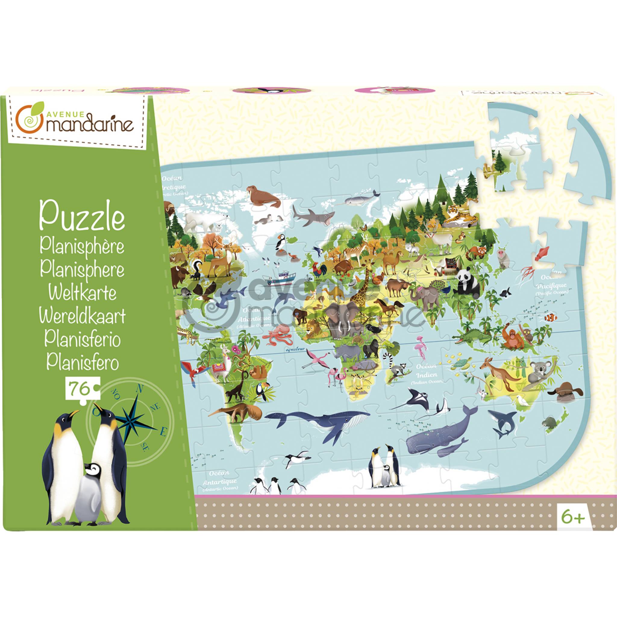 Avenue Mandarine 2x Lernpuzzle, Weltkarte - Mehrfarbig PU014C