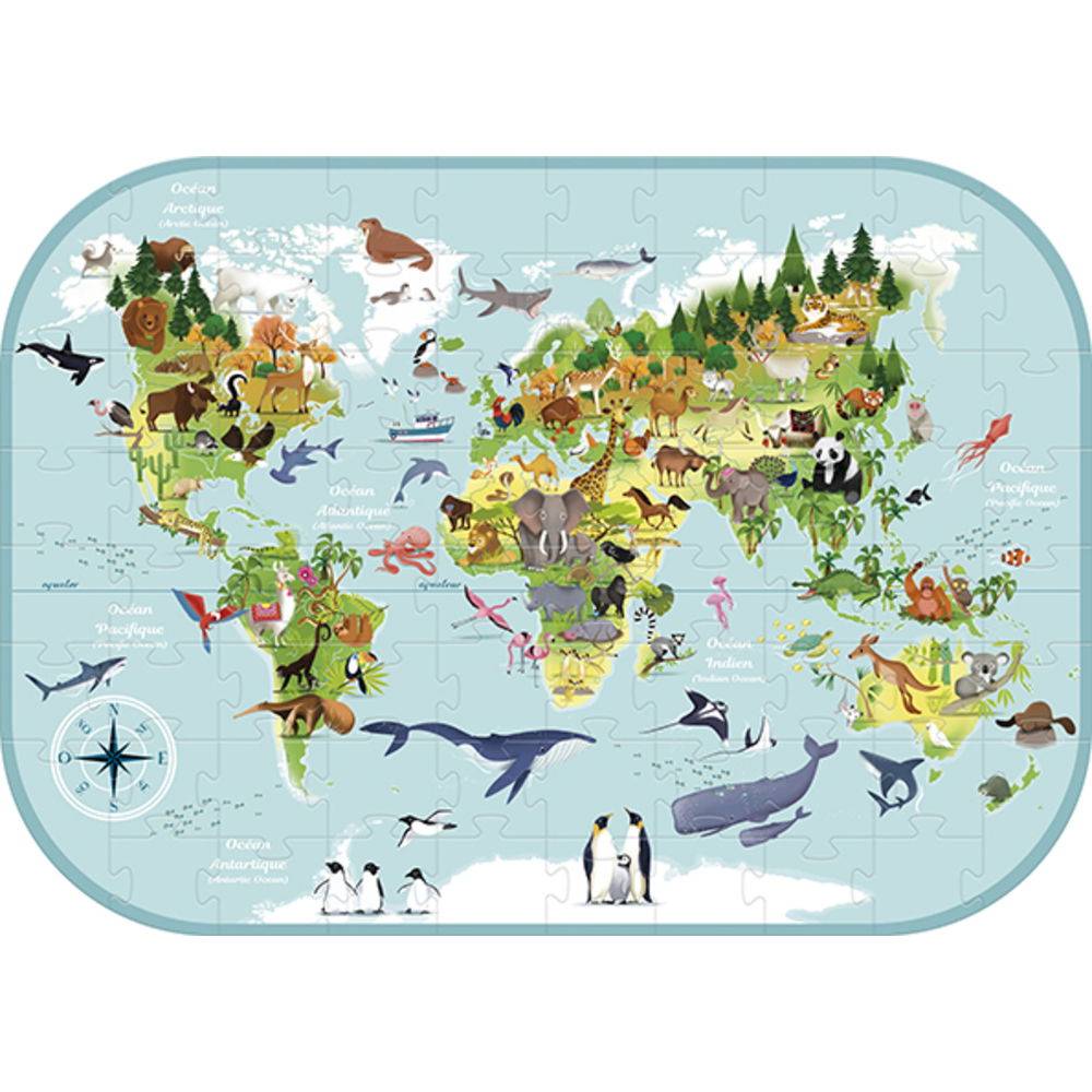 Avenue Mandarine 2x Lernpuzzle, Weltkarte - Mehrfarbig PU014C