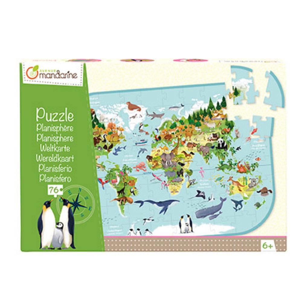 Avenue Mandarine 2x Lernpuzzle, Weltkarte - Mehrfarbig PU014C