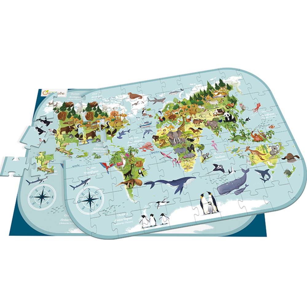 Avenue Mandarine 2x Lernpuzzle, Weltkarte - Mehrfarbig PU014C