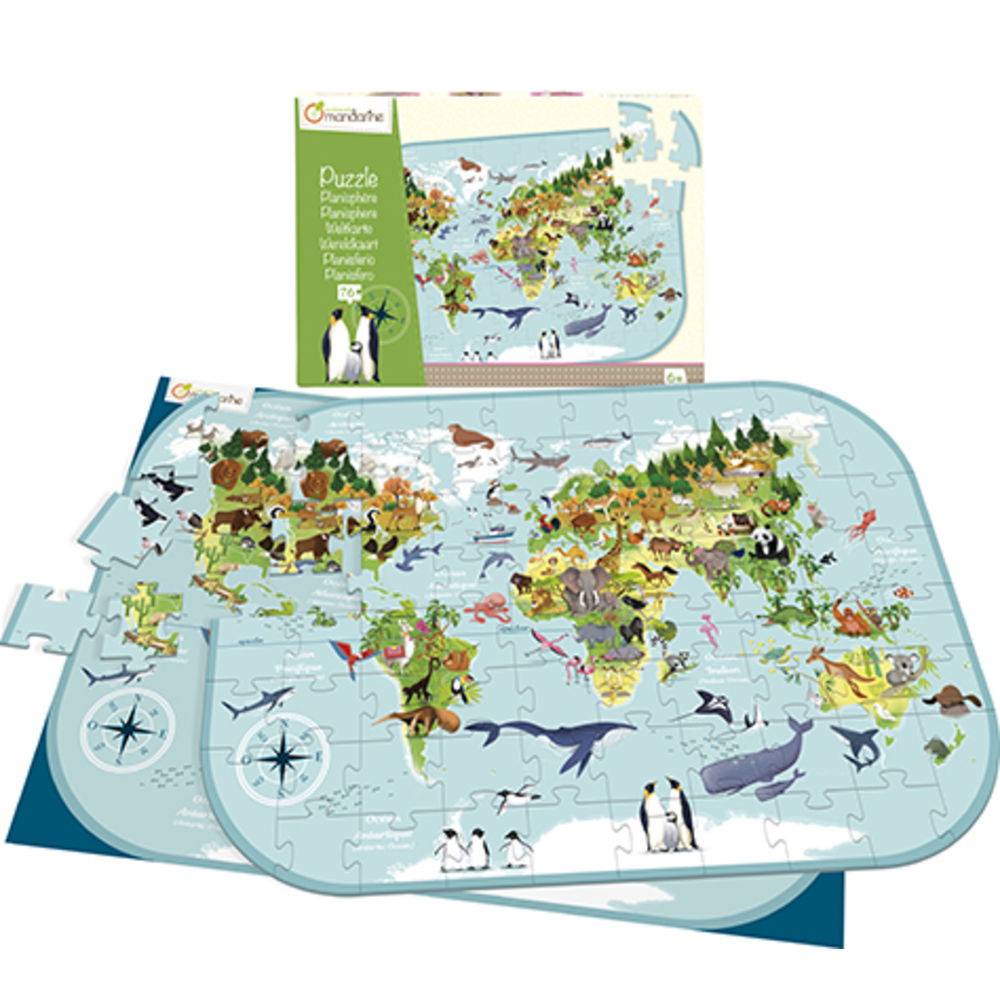 Avenue Mandarine 2x Lernpuzzle, Weltkarte - Mehrfarbig PU014C
