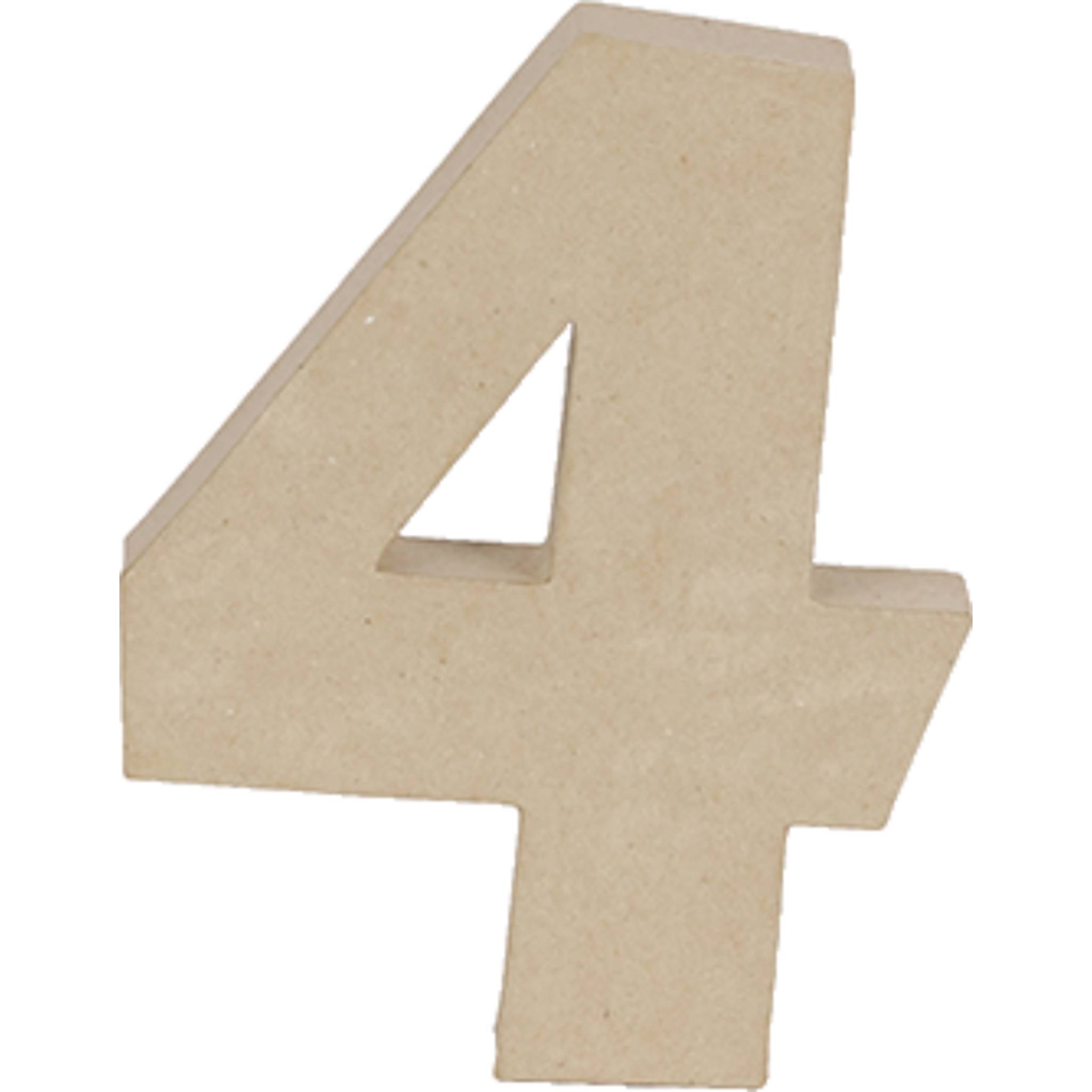 Décopatch 3x Pappmaché, Ziffer 4 Kraft 20 cm - Kartonbraun AC888C