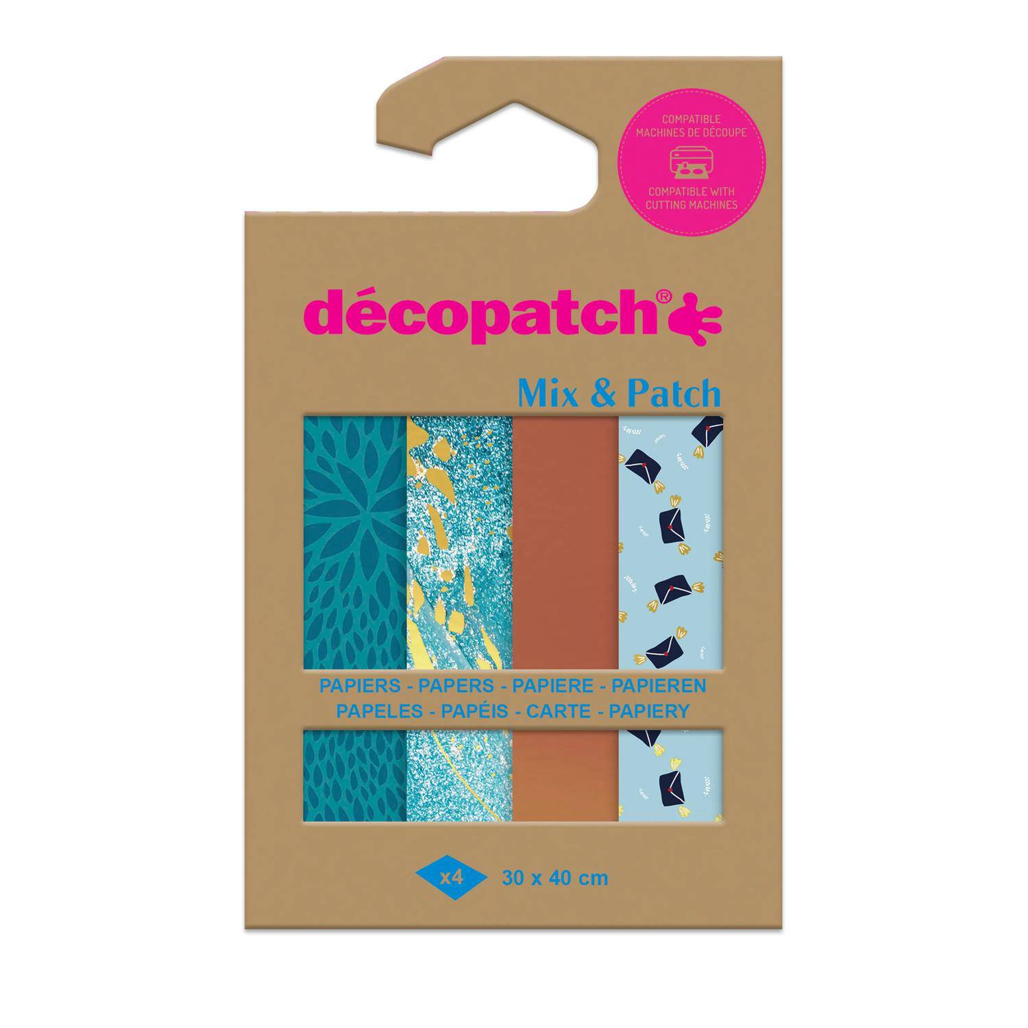 Décopatch 6x 4er Décopatch-Papier 30x40 cm Blautöne Gemischte Sortierung DP042C
