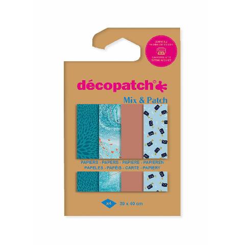 Décopatch 6x 4er Décopatch-Papier 30x40 cm Blautöne Gemischte Sortierung DP042C