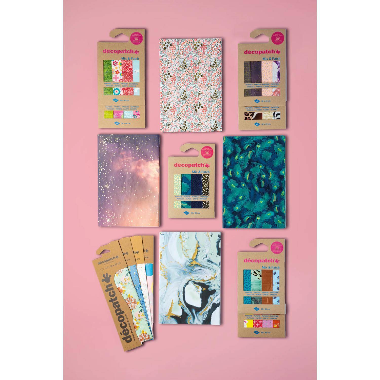 Décopatch 6x 4er Décopatch-Papier 30x40 cm Blautöne Gemischte Sortierung DP042C