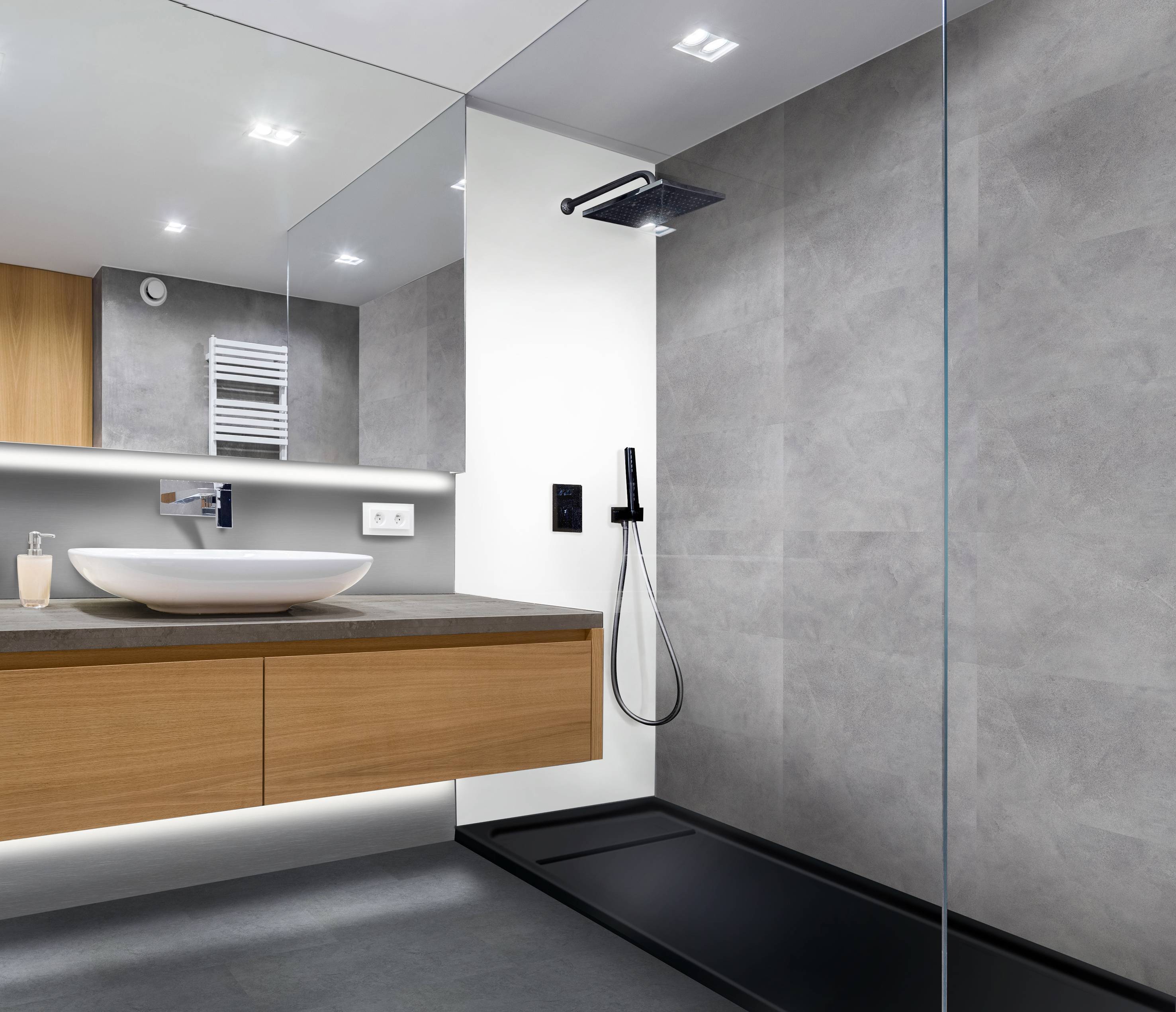 Aqua Click Tiles - Wasserdichte Wandpaneele und Bodenpaneele für Badezimmer - Nottingham - grau - 12 Paneele (2,23m²)