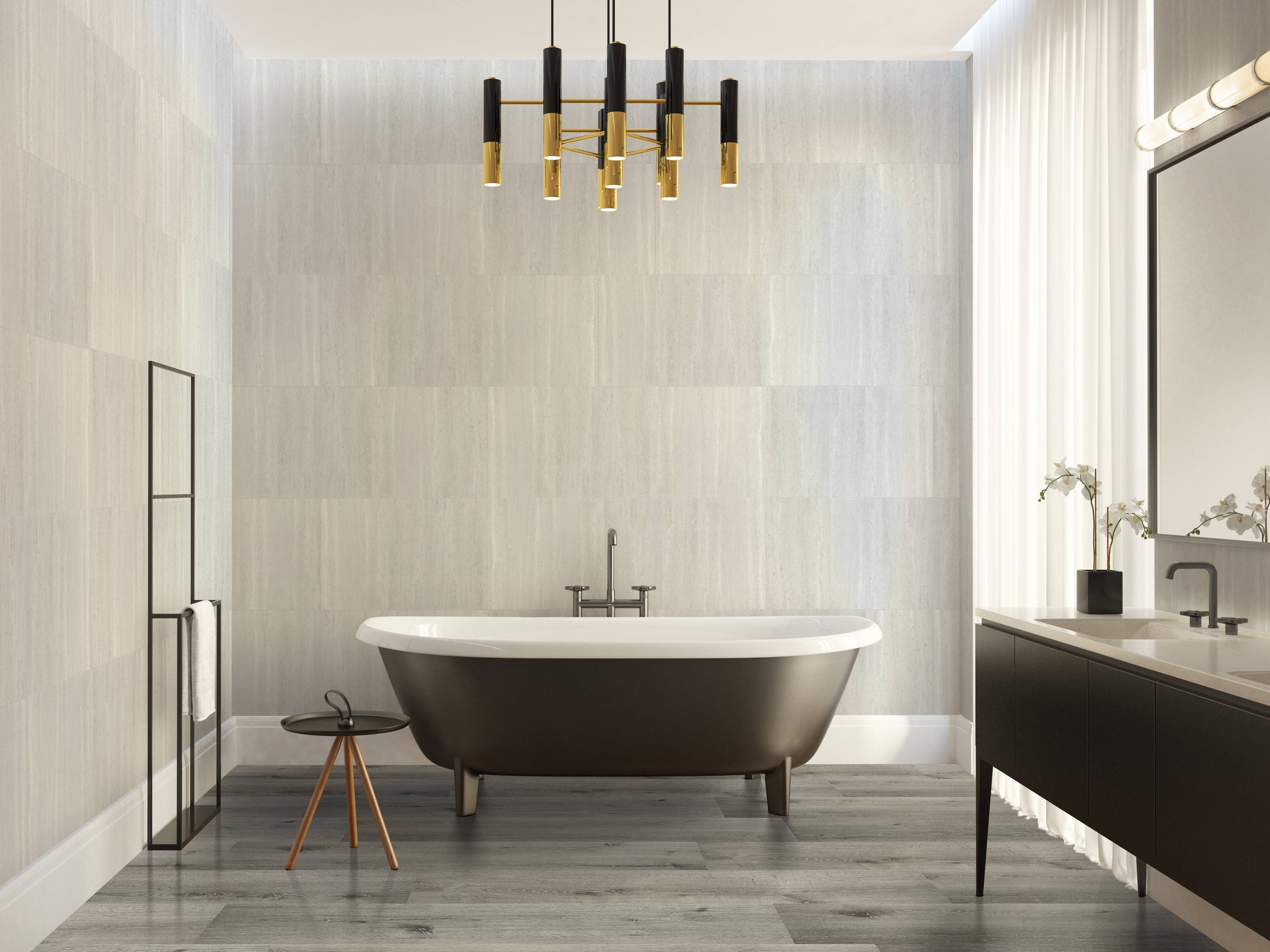 Aqua Click Tiles XL - Wasserdichte Wandpaneele und Bodenpaneele für Badezimmer - Dundee XL - grau - 5 Paneele (2,26m²)