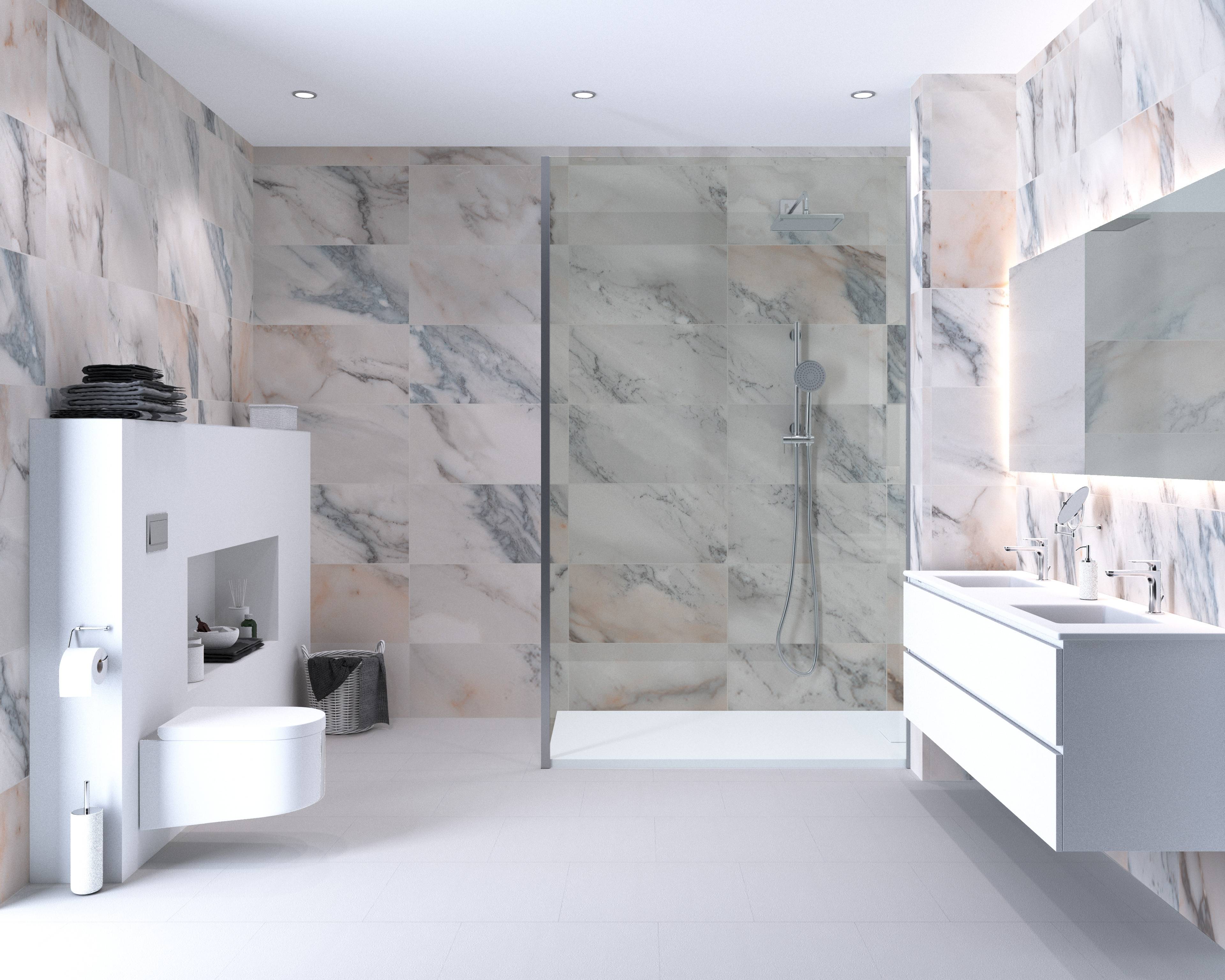 Aqua-Step- ALL IN ONE - Wasserdichte Wandpaneele und Bodenpaneele für Badezimmer - Marmo Lumina - 6 Paneele (2,34m²)