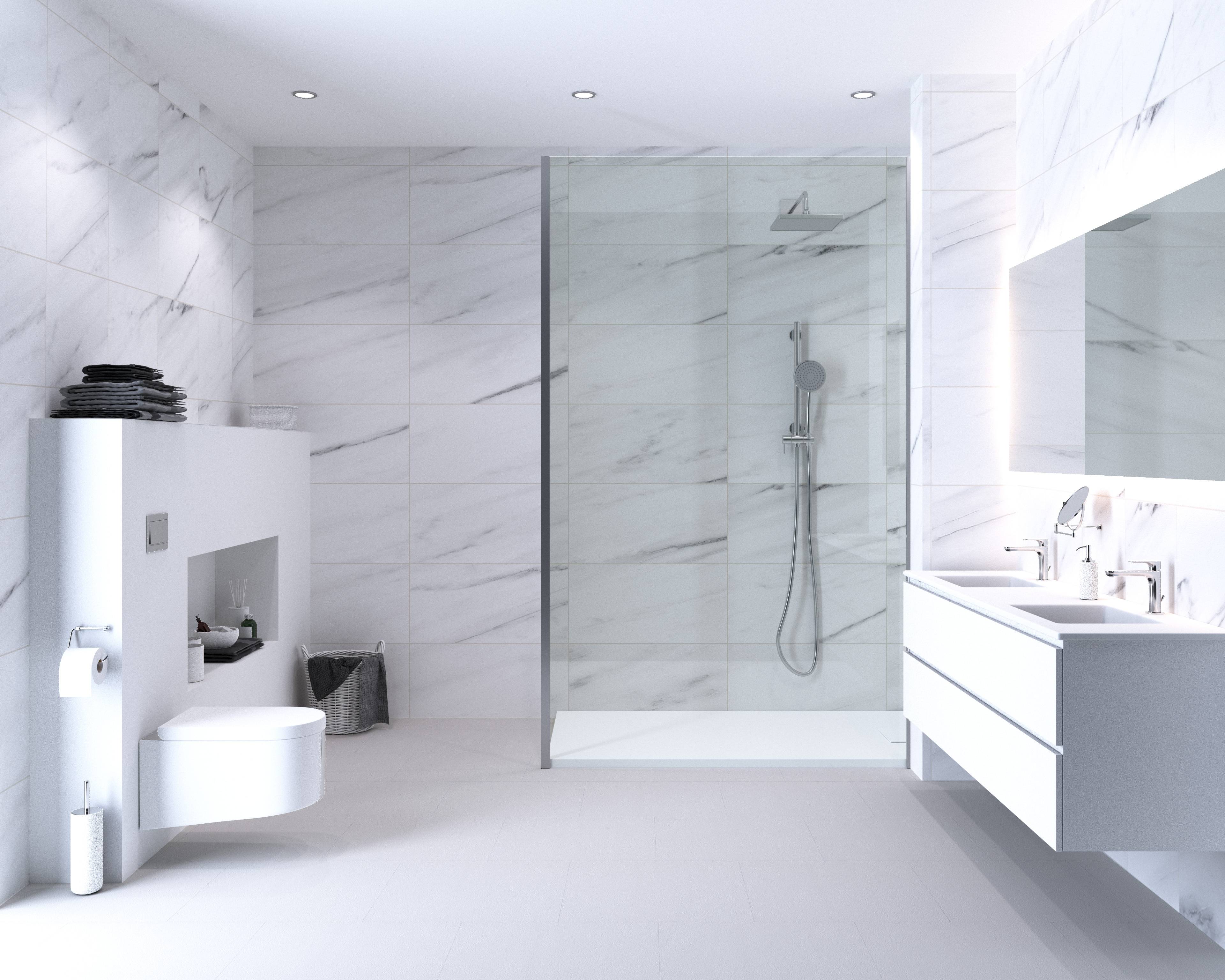 Aqua-Step- ALL IN ONE - Wasserdichte Wandpaneele und Bodenpaneele für Badezimmer - Marmo Carraba - 6 Paneele (2,34m²)