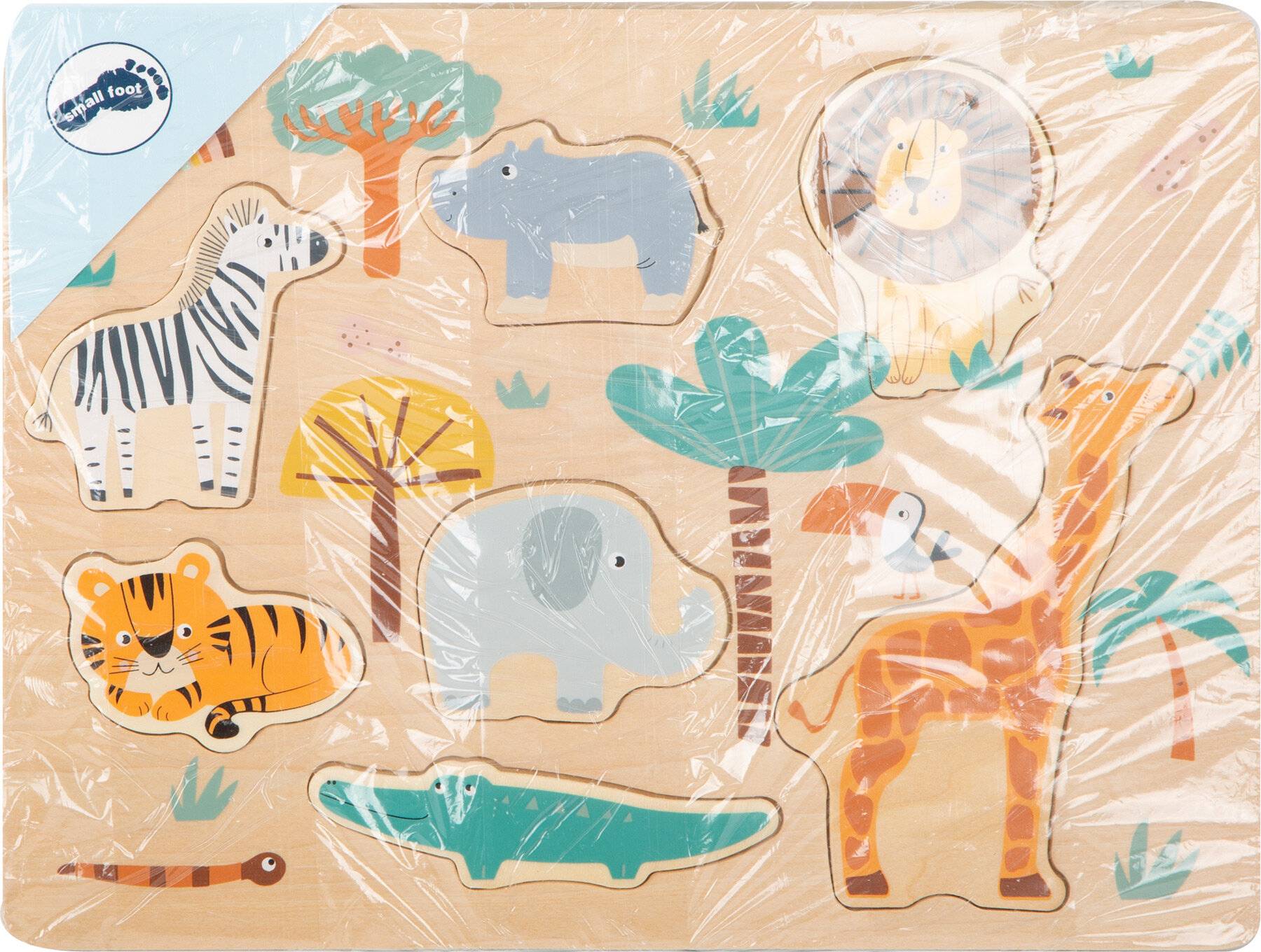 Small Foot 11701 Setzpuzzle Safari aus Holz, Sieben bunten Puzzleteilen