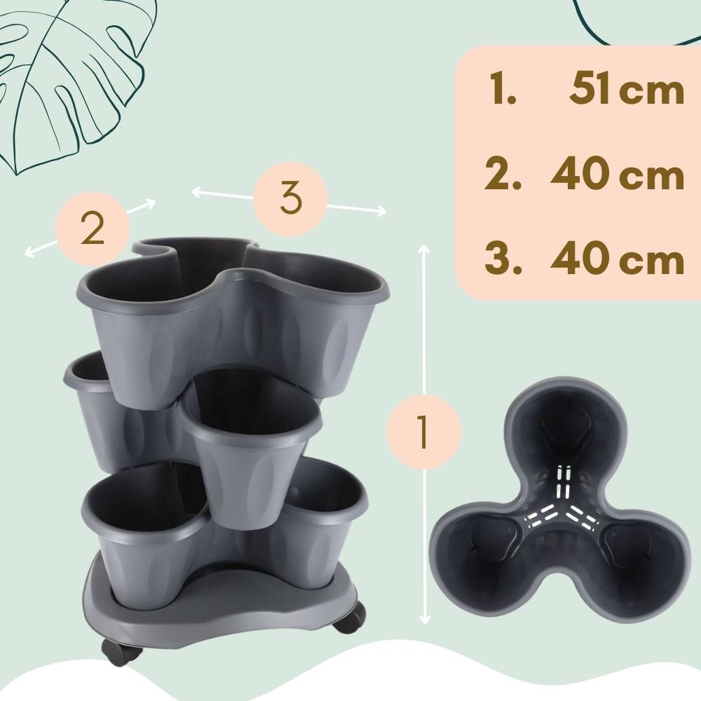 Pflanzturm Erdbeerturm Pflanzkübel auf Rollen Vertikaler Garten Kräuterspirale Säulentopf SET 3 Ebenen Kräutergarten Roller Blumentopf stapelbar