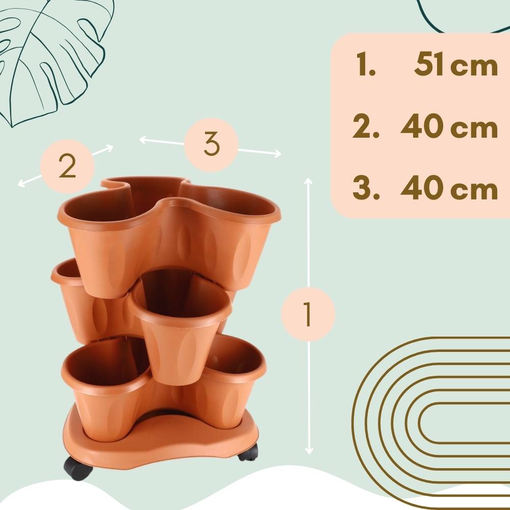 Pflanzturm Erdbeerturm Pflanzkübel auf Rollen Vertikaler Garten Kräuterspirale Säulentopf SET 3 Ebenen Kräutergarten Roller Blumentopf stapelbar