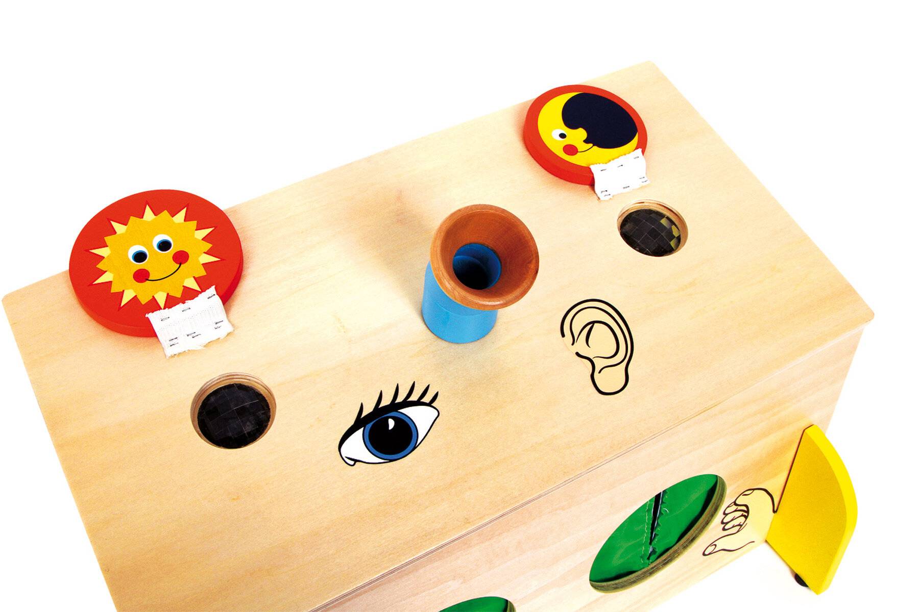 small foot Fühl-Box aus Holz, Sinnesspiel, schult spielerisch den Tast- Hör- und Sehsinn, ab 3 Jahren, 6989