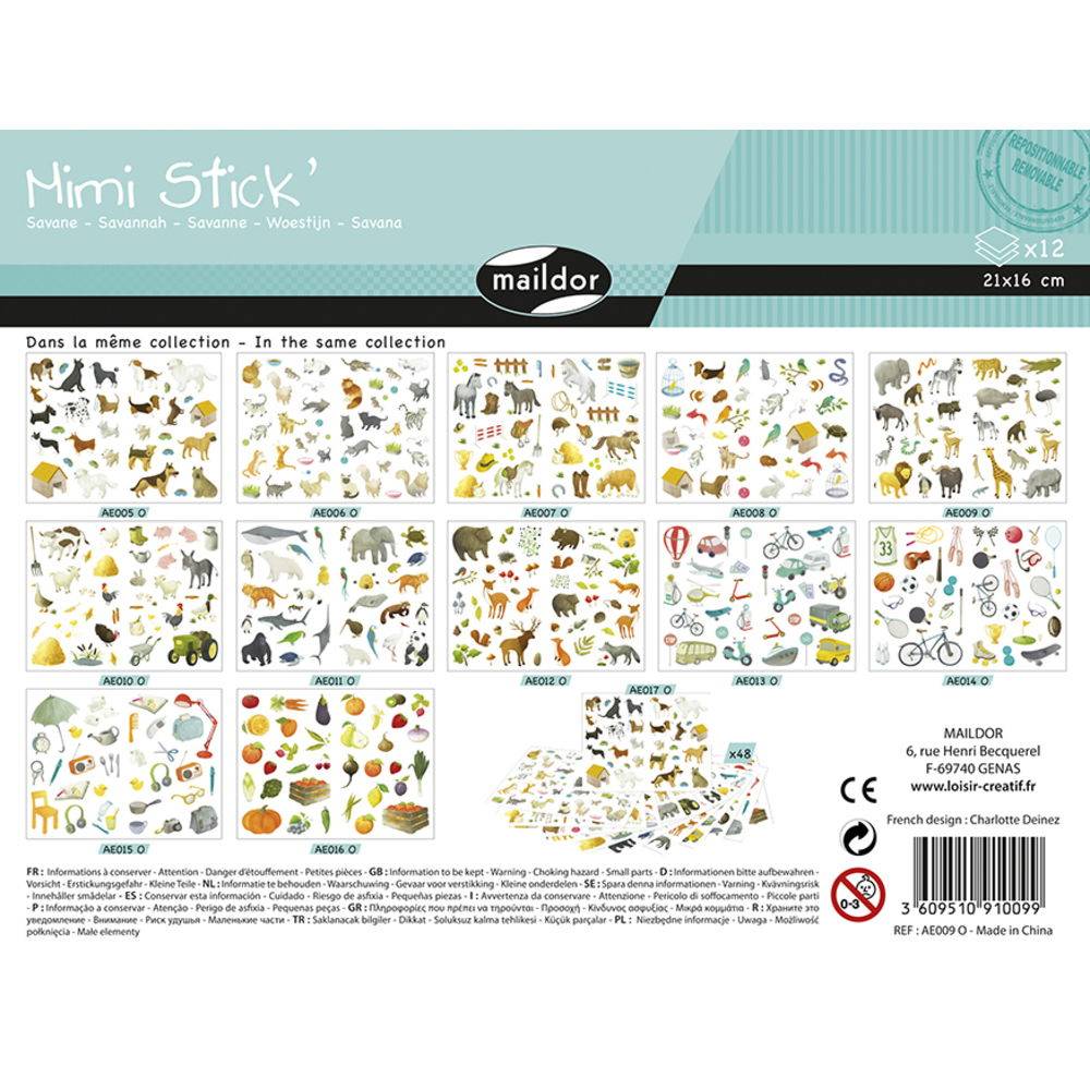Maildor Mimi Stick', 12 Stickerbogen 21x16cm, Savanne - Mehrfarbig AE009O
