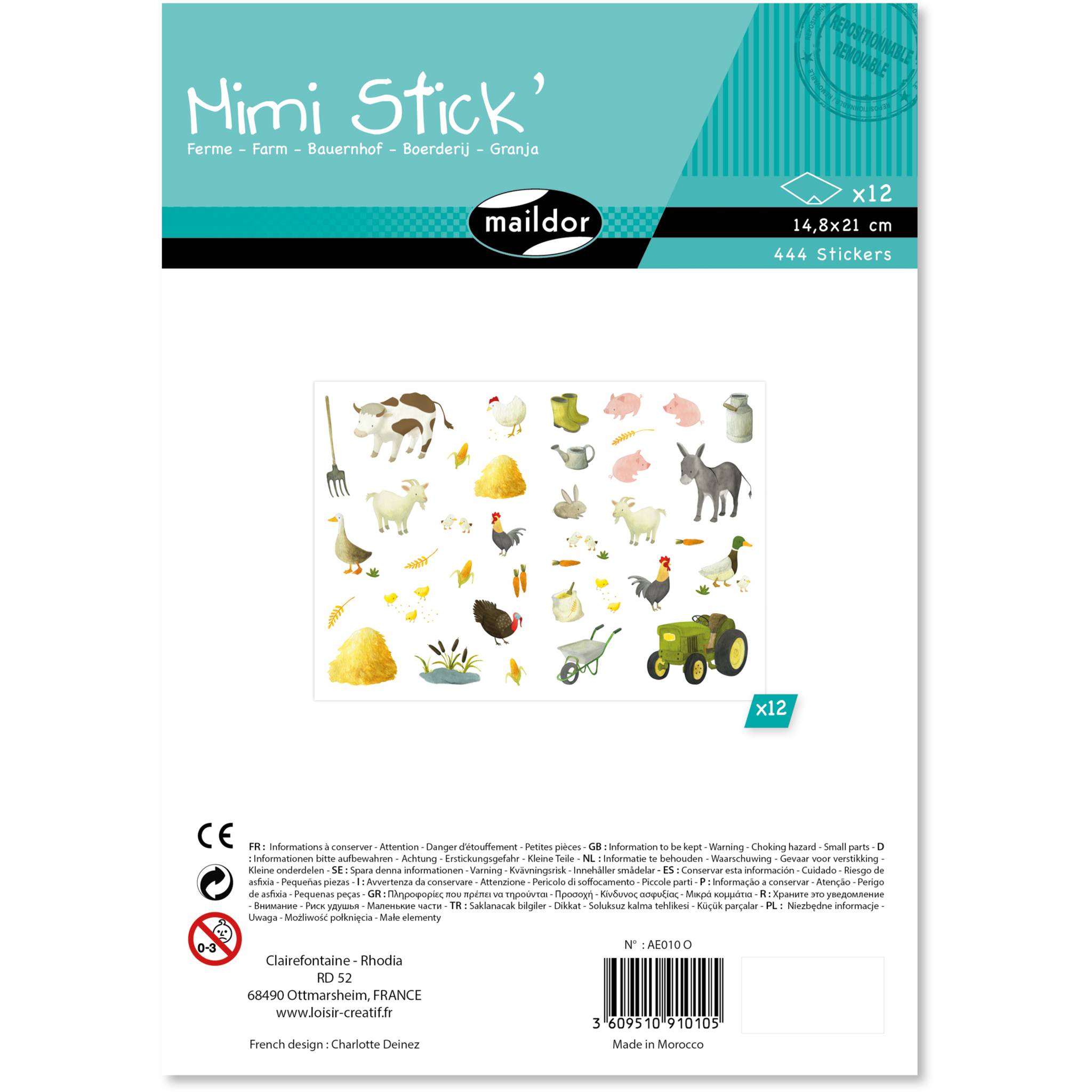 Maildor Mimi Stick', 12 Stickerbogen 21x16cm, Bauernhof - Mehrfarbig AE010O