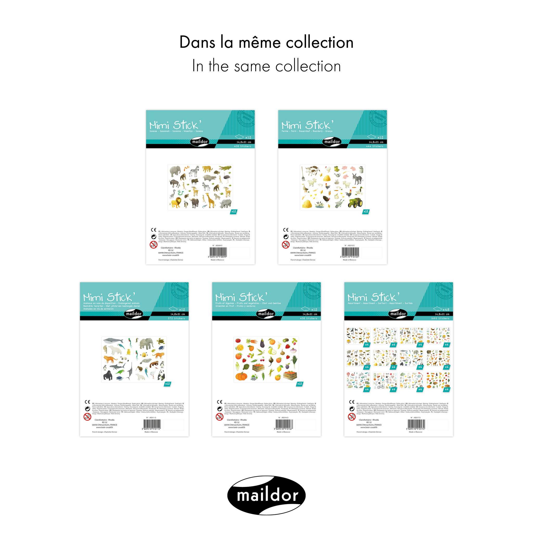 Maildor Mimi Stick', 12 Stickerbogen 21x16cm, Obst und Gemüse Mehrfarbig AE016O