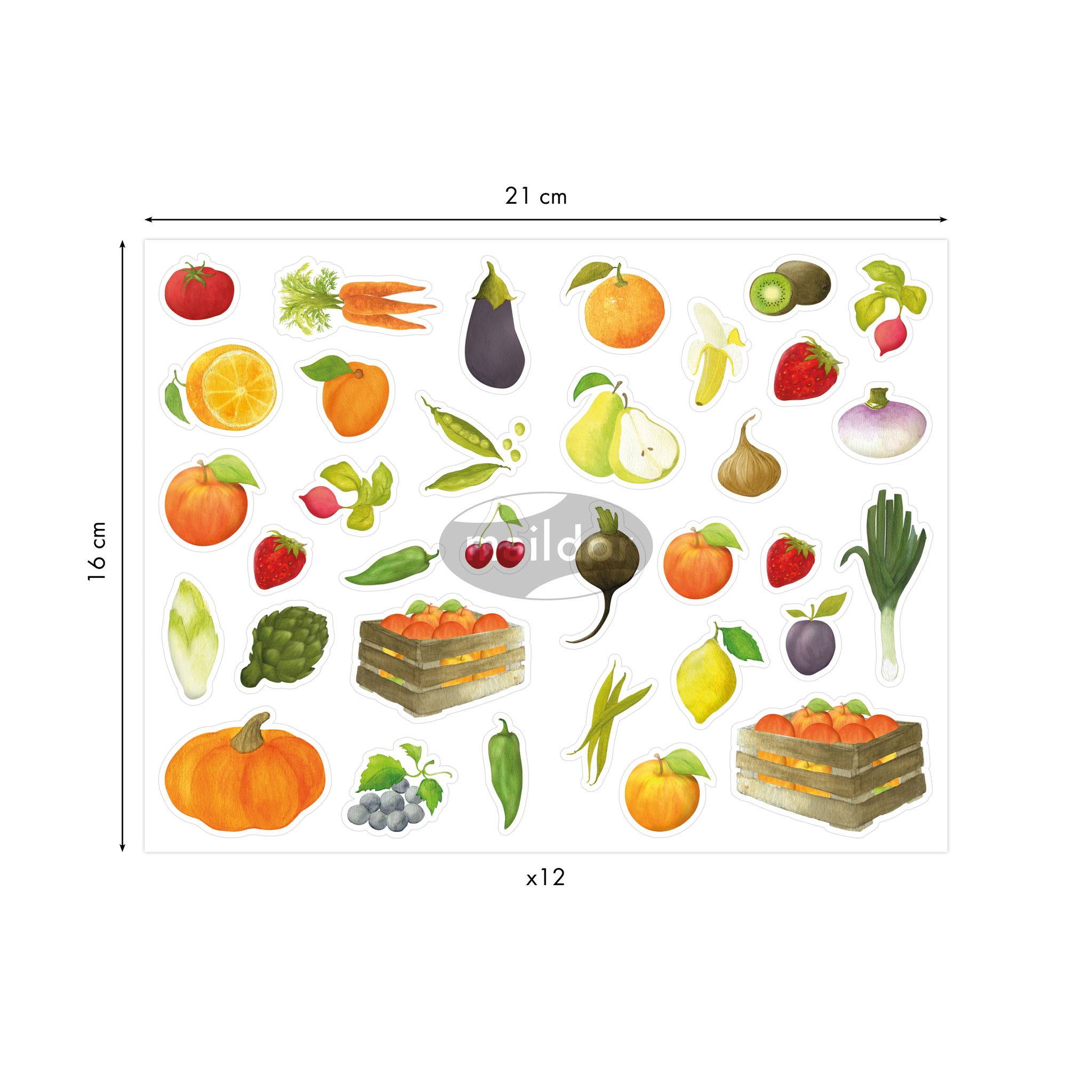 Maildor Mimi Stick', 12 Stickerbogen 21x16cm, Obst und Gemüse Mehrfarbig AE016O