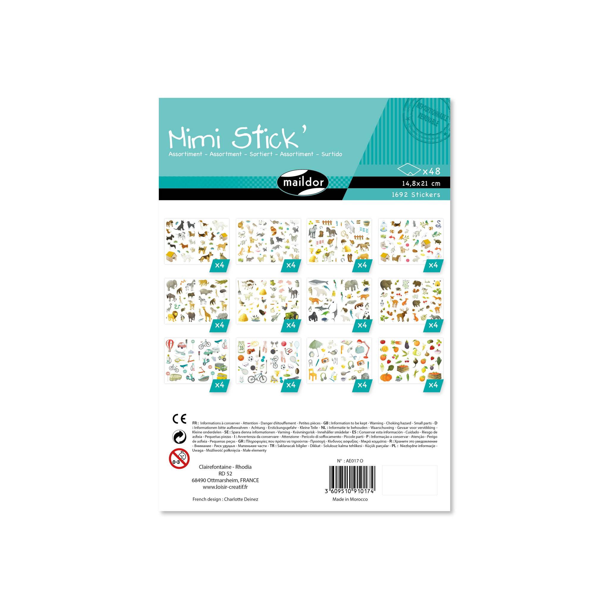Maildor Mimi Stick', 48 Stickerbogen 21x16cm, Sortierung - Mehrfarbig AE017O