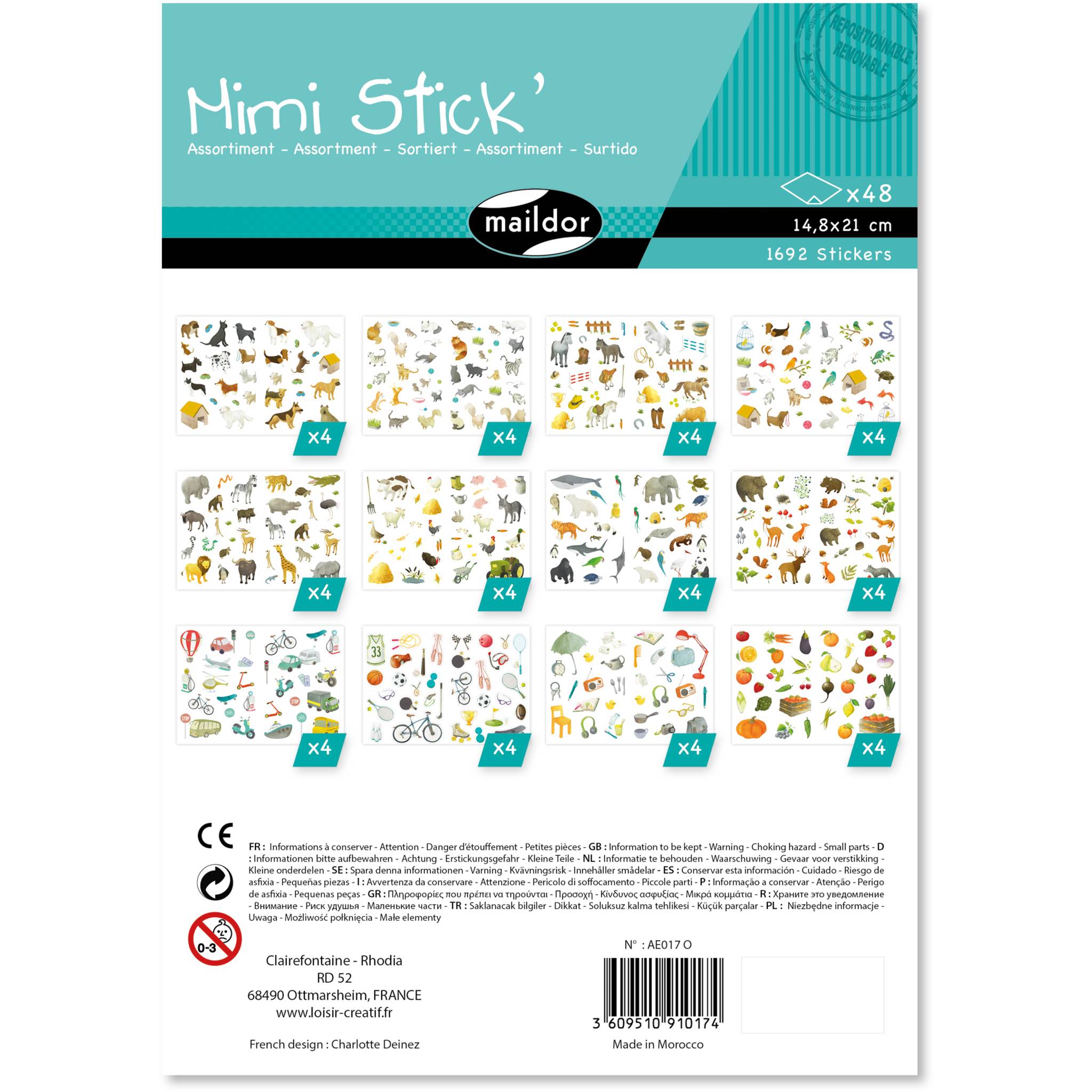 Maildor Mimi Stick', 48 Stickerbogen 21x16cm, Sortierung - Mehrfarbig AE017O