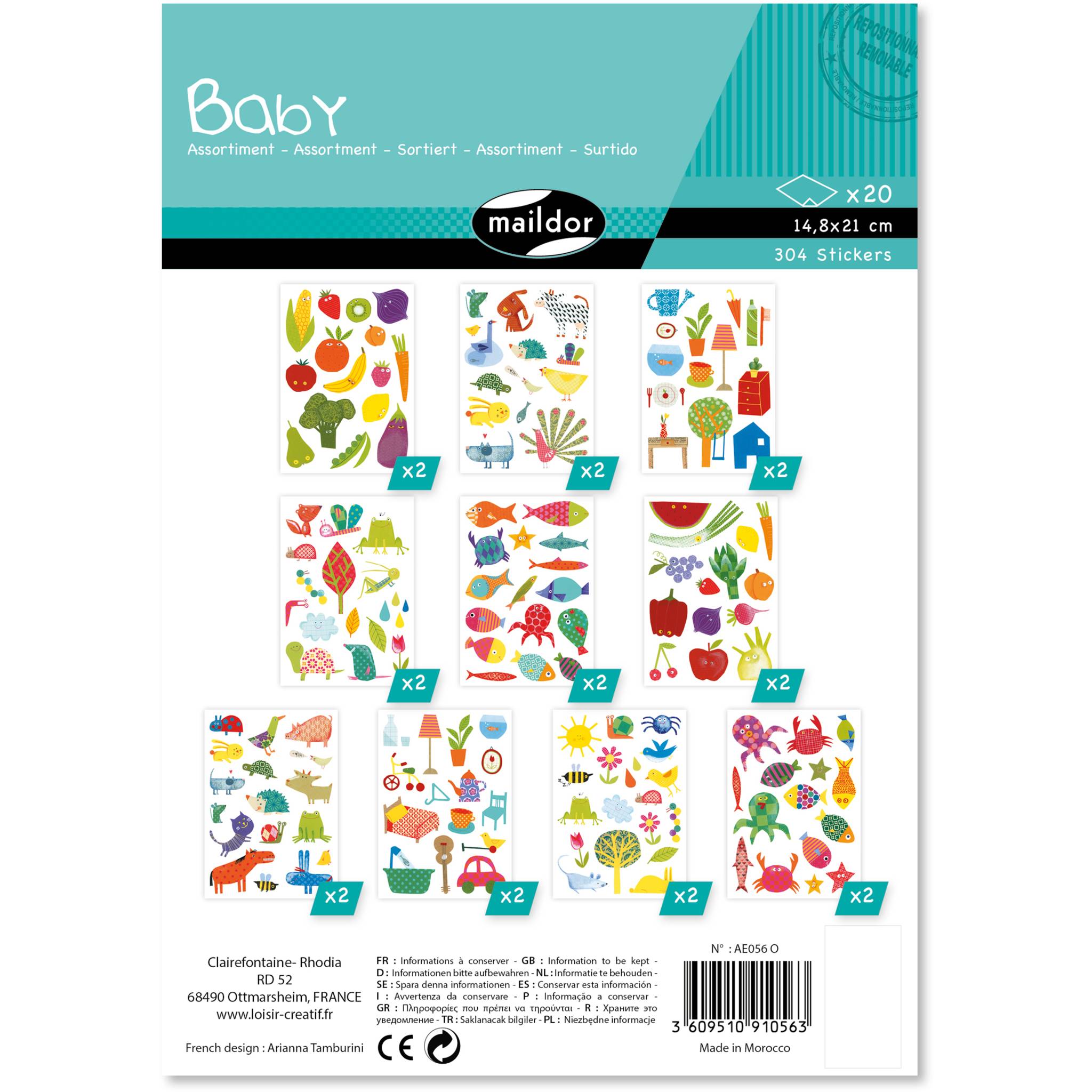 Maildor Baby, 20 Stickerbogen 14,8x21cm, Thematisch Mehrfarbig AE056O