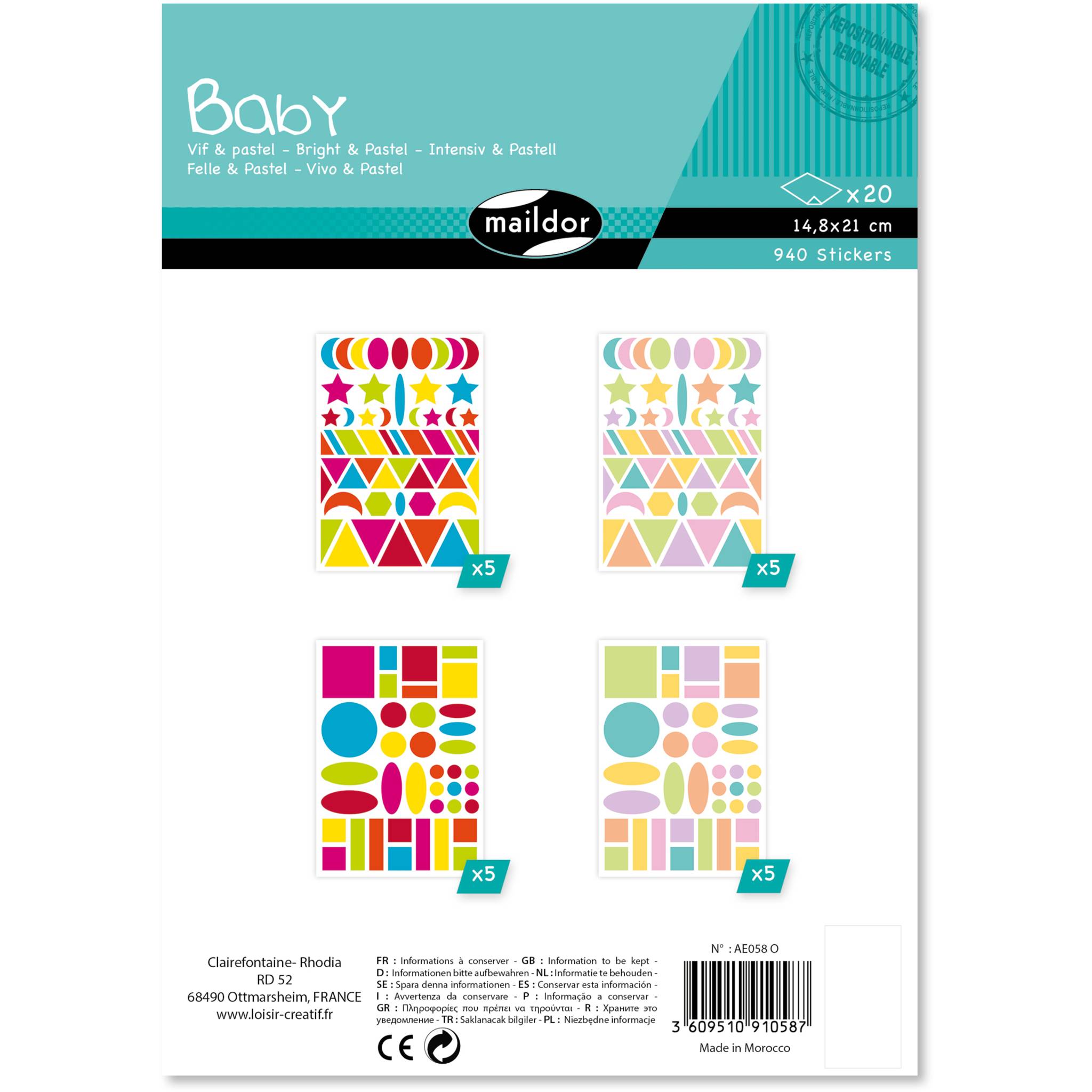 Maildor Baby, 20 Bogen 14,8x21cm kräftig u. pastelfarben - Mehrfarbig AE058O