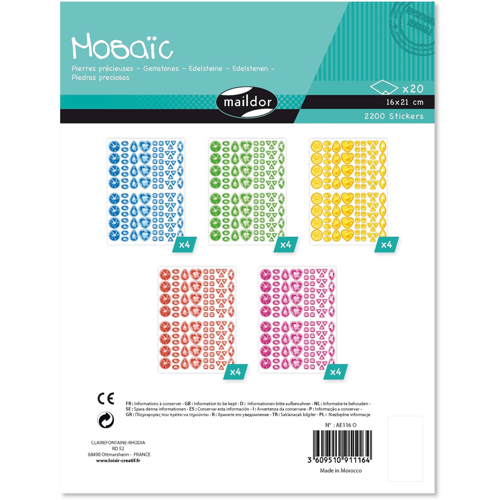 Maildor Mosaik, 20 Stickerbogen 16x21cm, Edelsteine - Sortierung AE116O