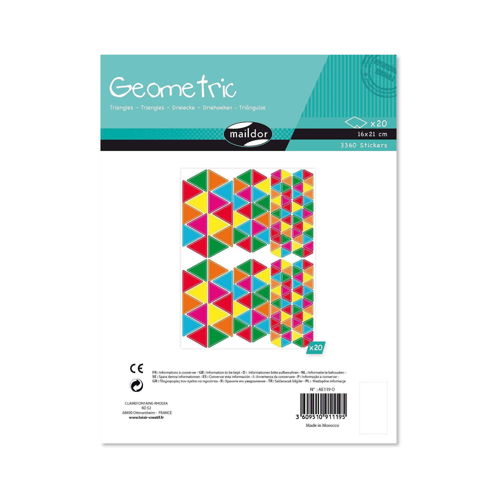 Maildor Geometrisch, 20 Stickerbogen 16x21cm, Dreiecke - Mehrfarbig AE119O