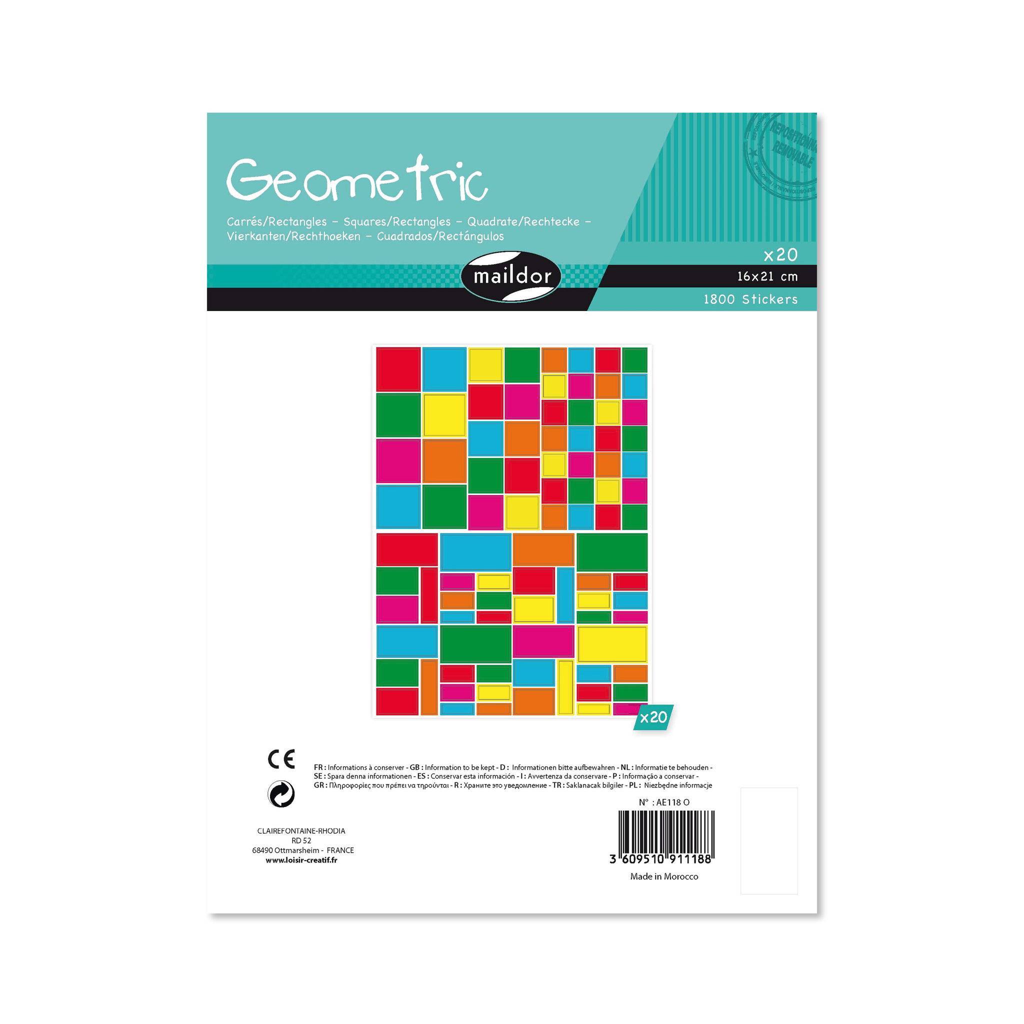 Maildor Geometrisch 20 Stickerbogen 16x21cm Quadrate/Rechtecke Mehrfarbig AE118O