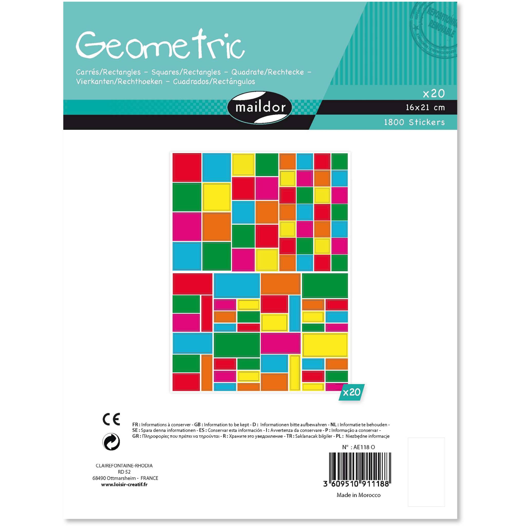 Maildor Geometrisch 20 Stickerbogen 16x21cm Quadrate/Rechtecke Mehrfarbig AE118O