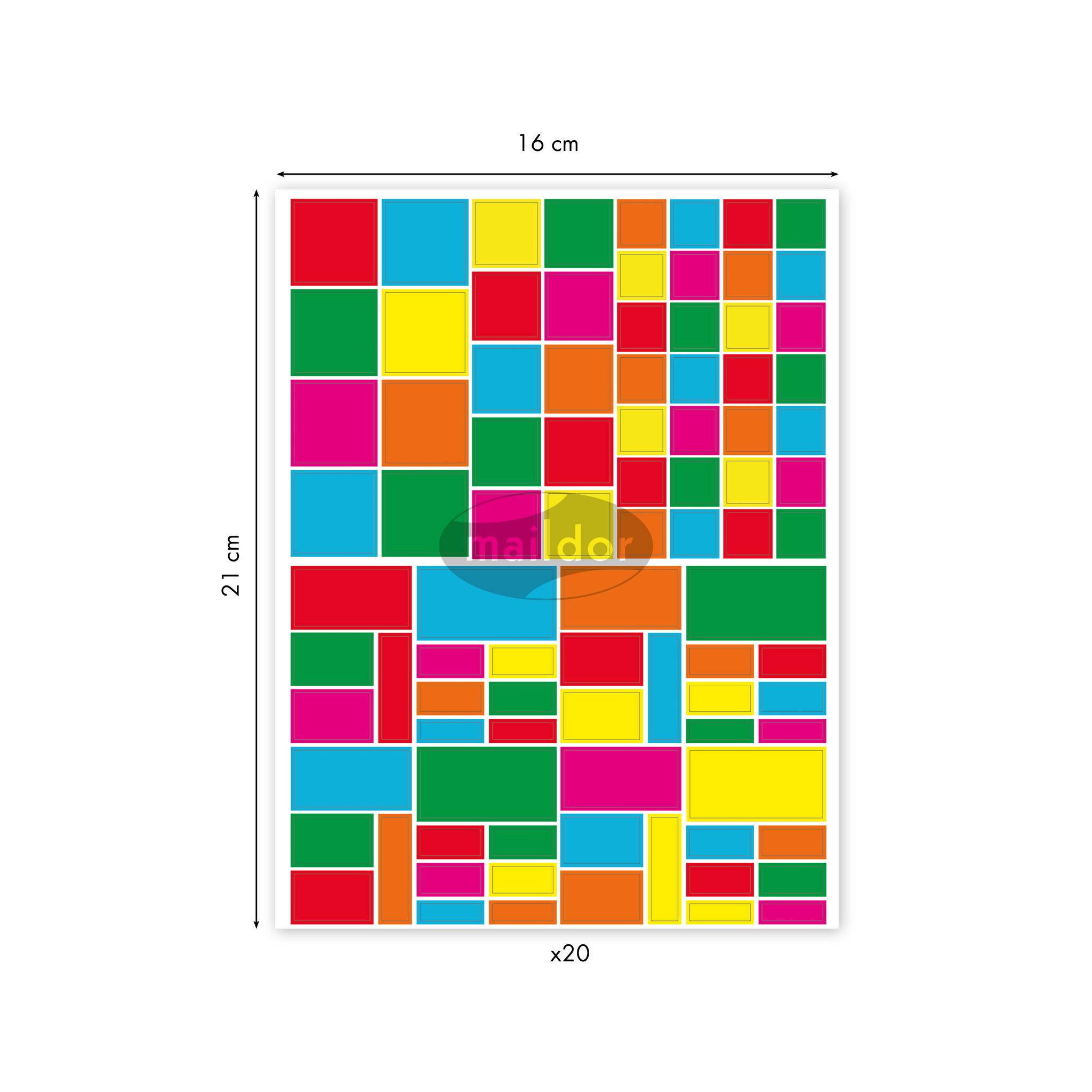 Maildor Geometrisch 20 Stickerbogen 16x21cm Quadrate/Rechtecke Mehrfarbig AE118O