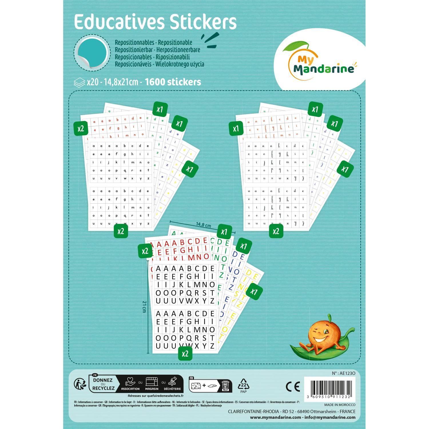 Maildor Educatives, 20 Stickerbogen 16x21cm, Alphabet - Mehrfarbig AE123O