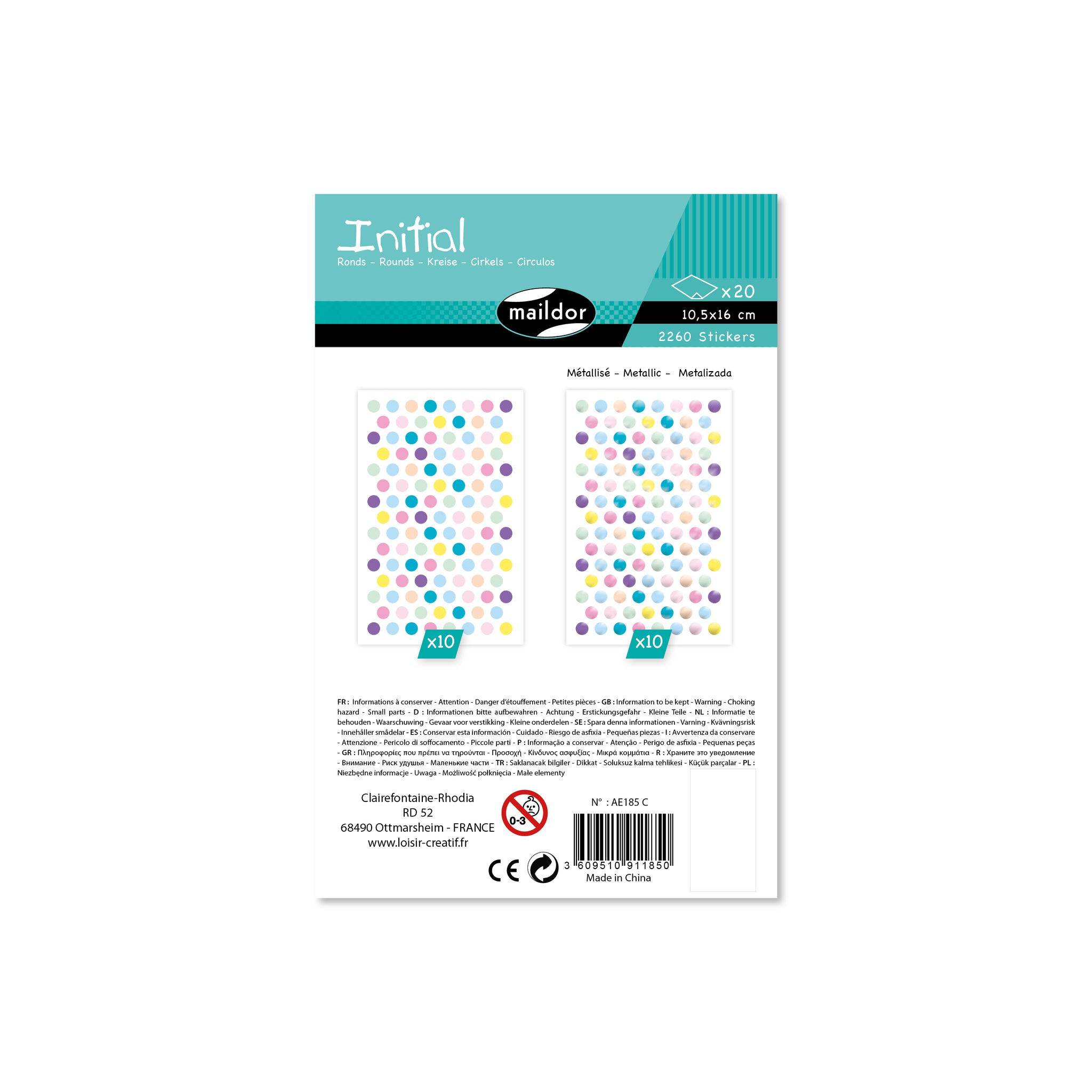 Maildor Sticker Initial 20 Bogen 10,5x16 cm Metallic/Pastell - Mehrfarbig AE185C