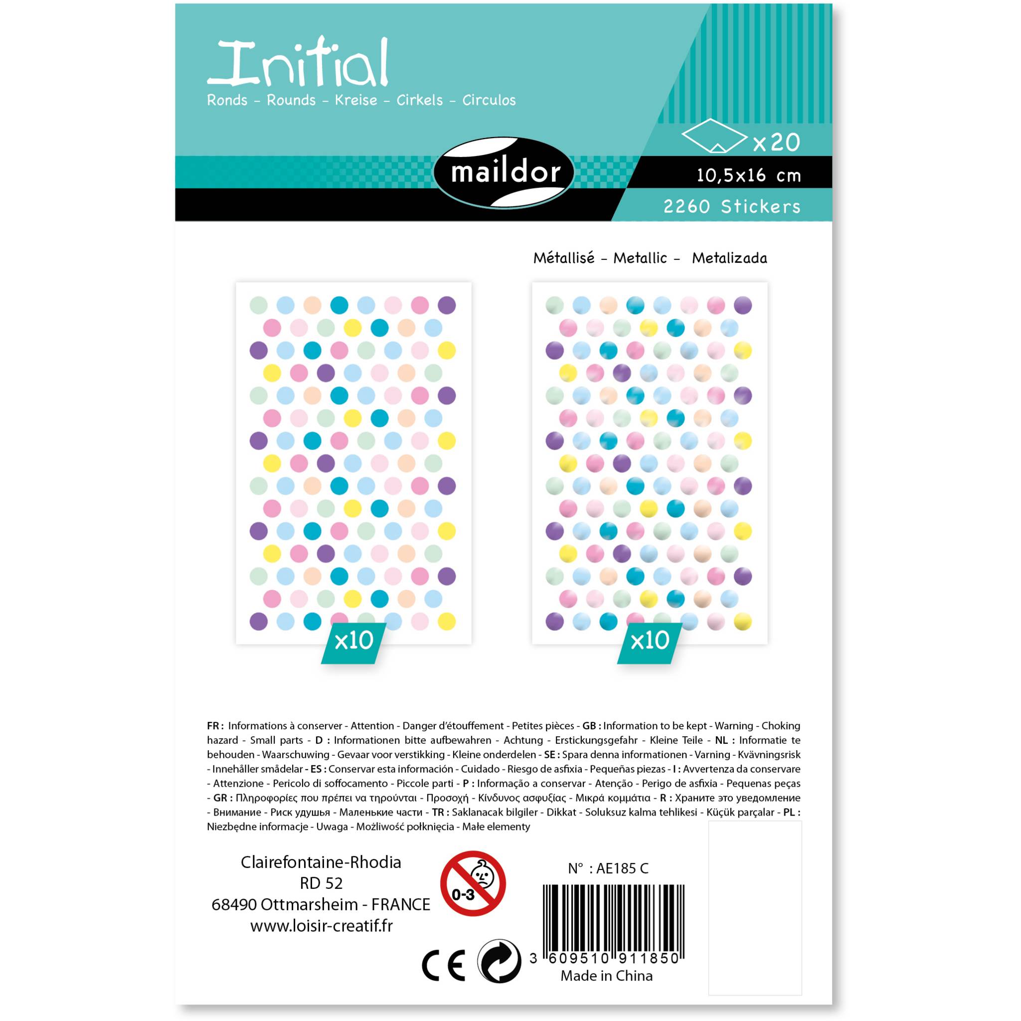 Maildor Sticker Initial 20 Bogen 10,5x16 cm Metallic/Pastell - Mehrfarbig AE185C