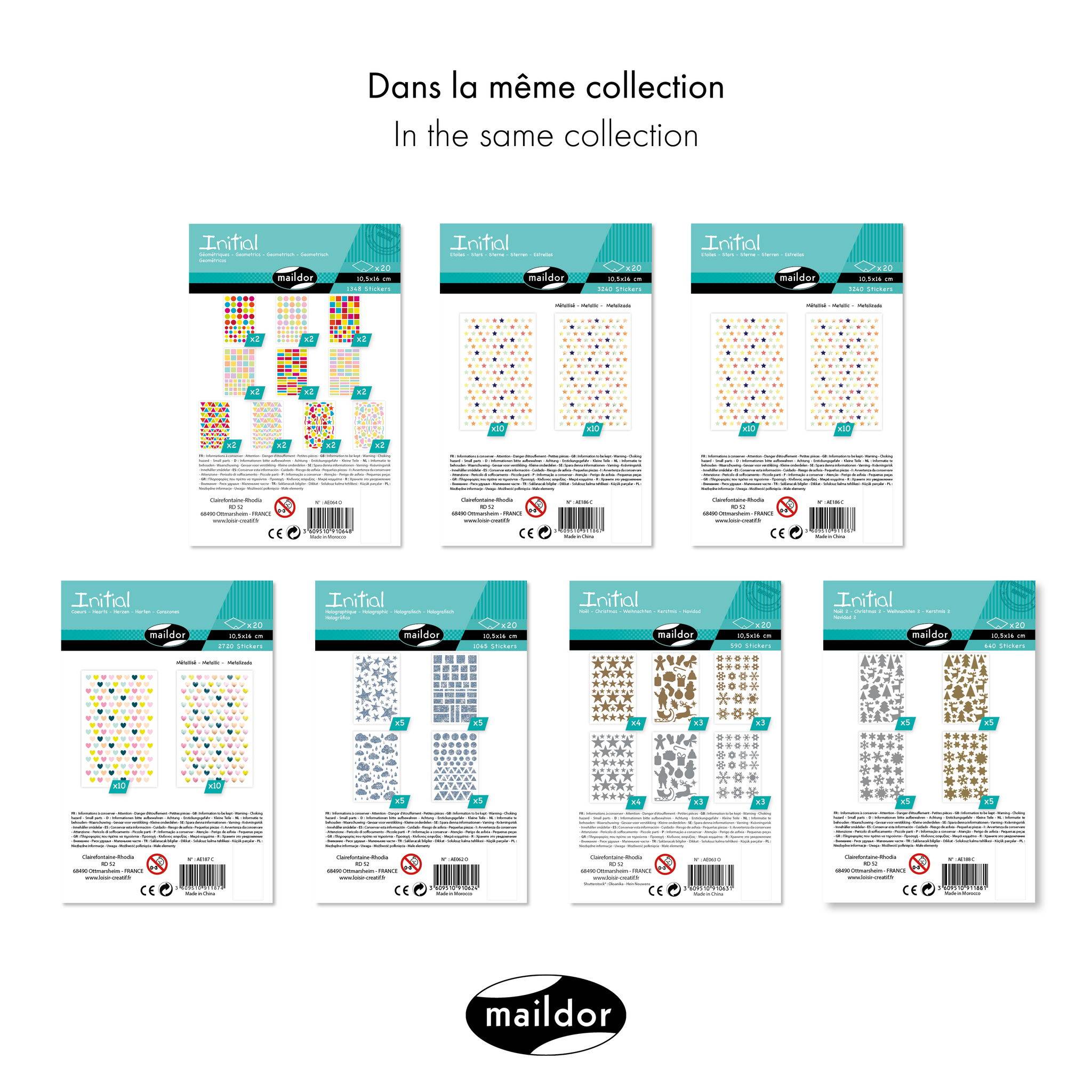 Maildor Sticker Initial 20 Bogen 10,5x16 cm Metallic/Pastell - Mehrfarbig AE185C