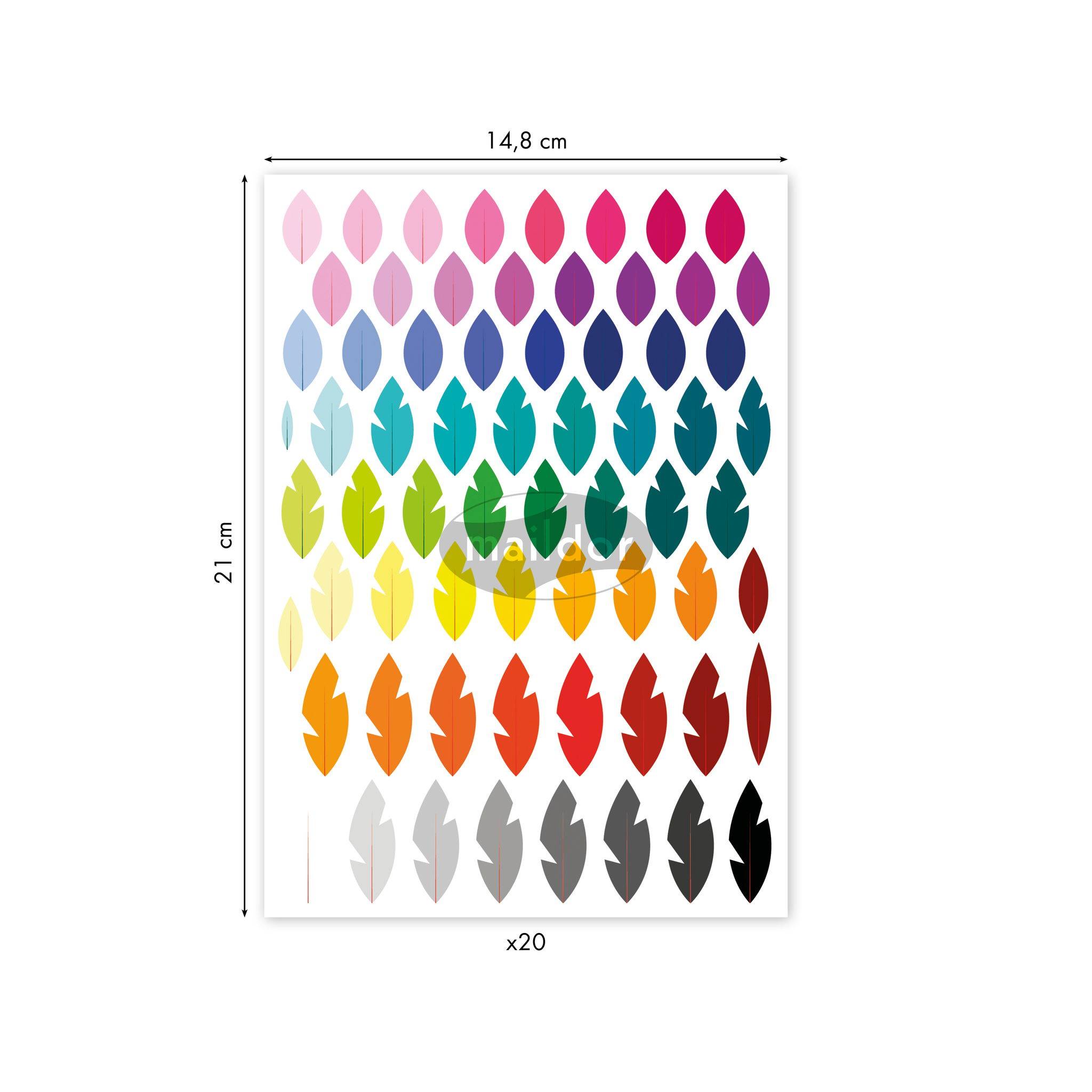 Maildor Decoraty, 20 Stickerbogen 14,8x21cm, Federn - Mehrfarbig AE182C