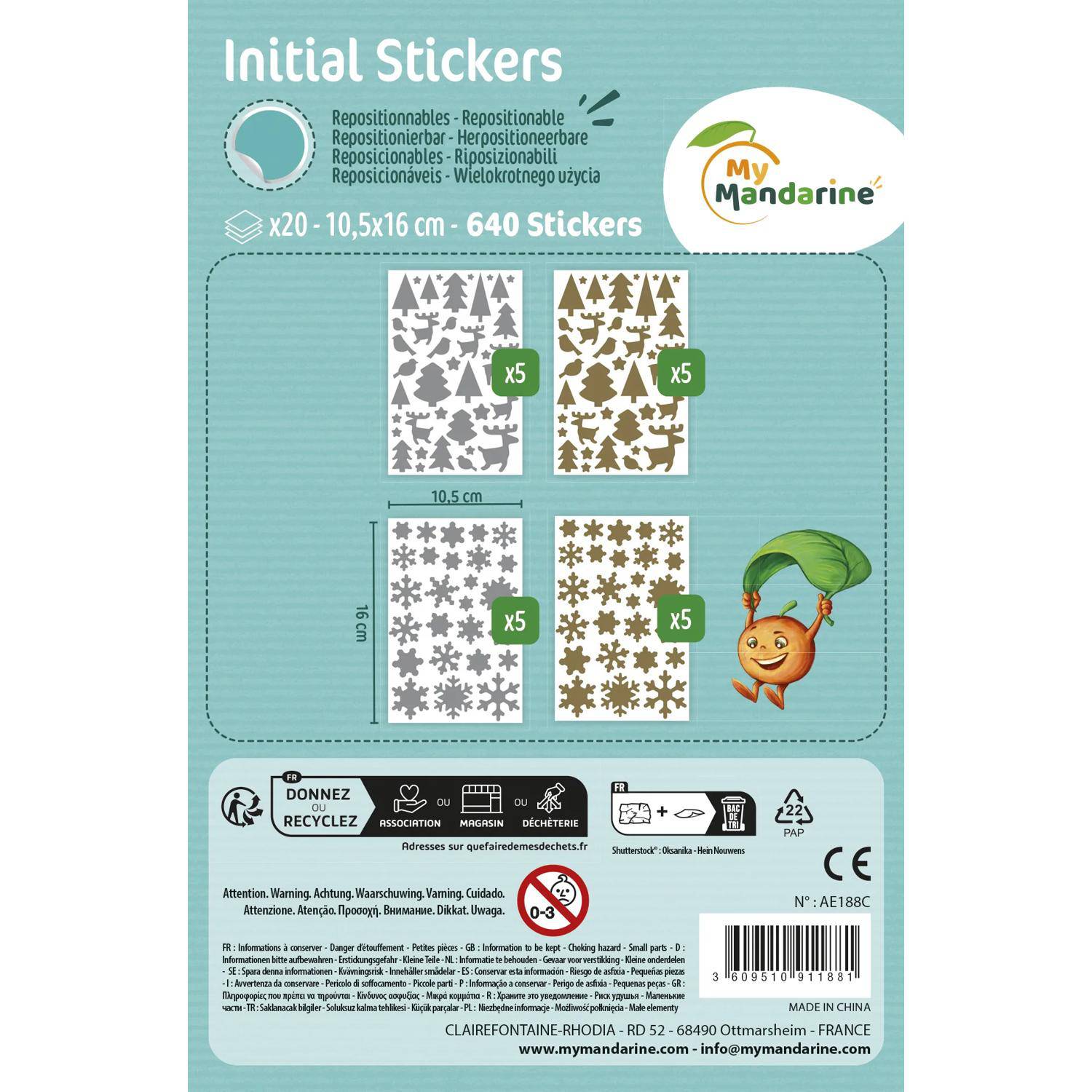 Maildor Initial, 20 Stickerbogen 10,5x16cm, Weihnachten 2 - Sortierung AE188C