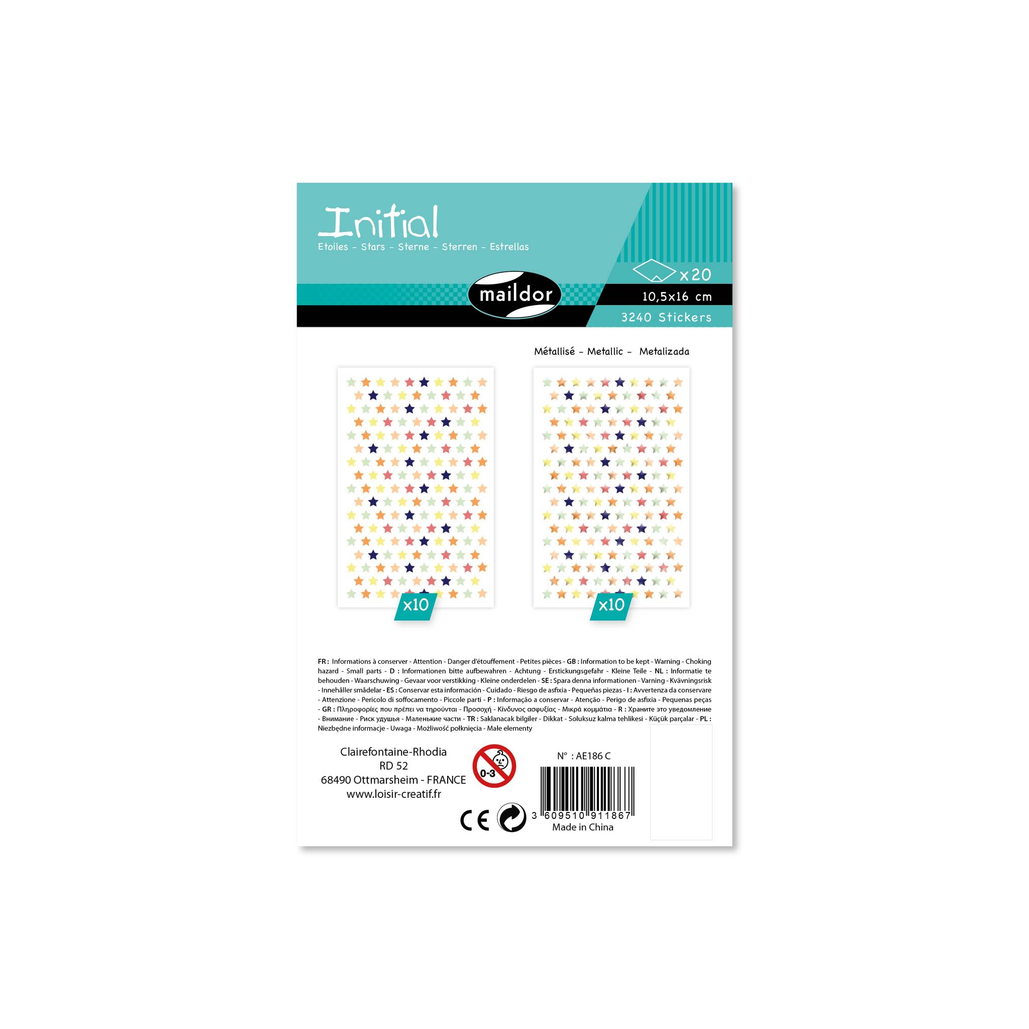 Maildor Sticker Initial 20 Bogen 10,5x16 cm Metallic/Pastell - Mehrfarbig AE186C