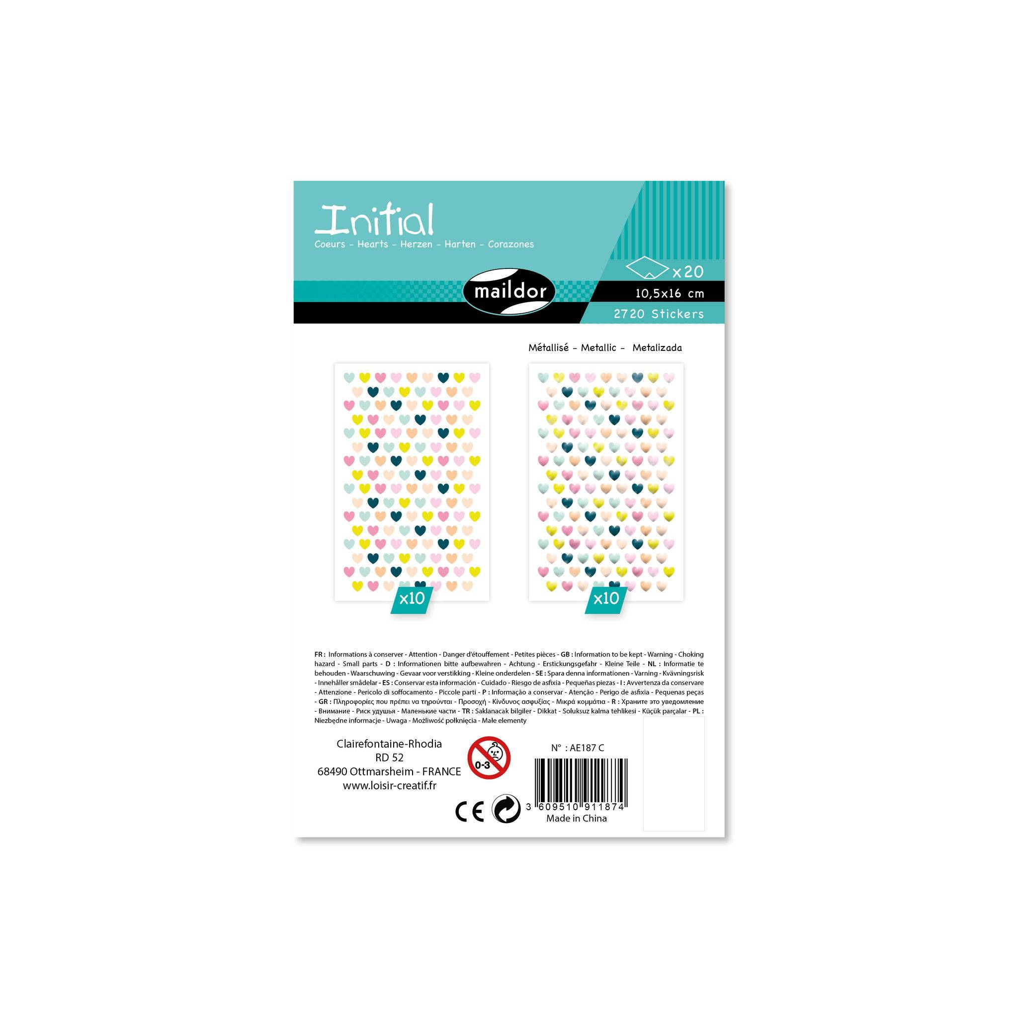 Maildor Sticker Initial 20 Bogen 10,5x16 cm Metallic/Pastell - Mehrfarbig AE187C