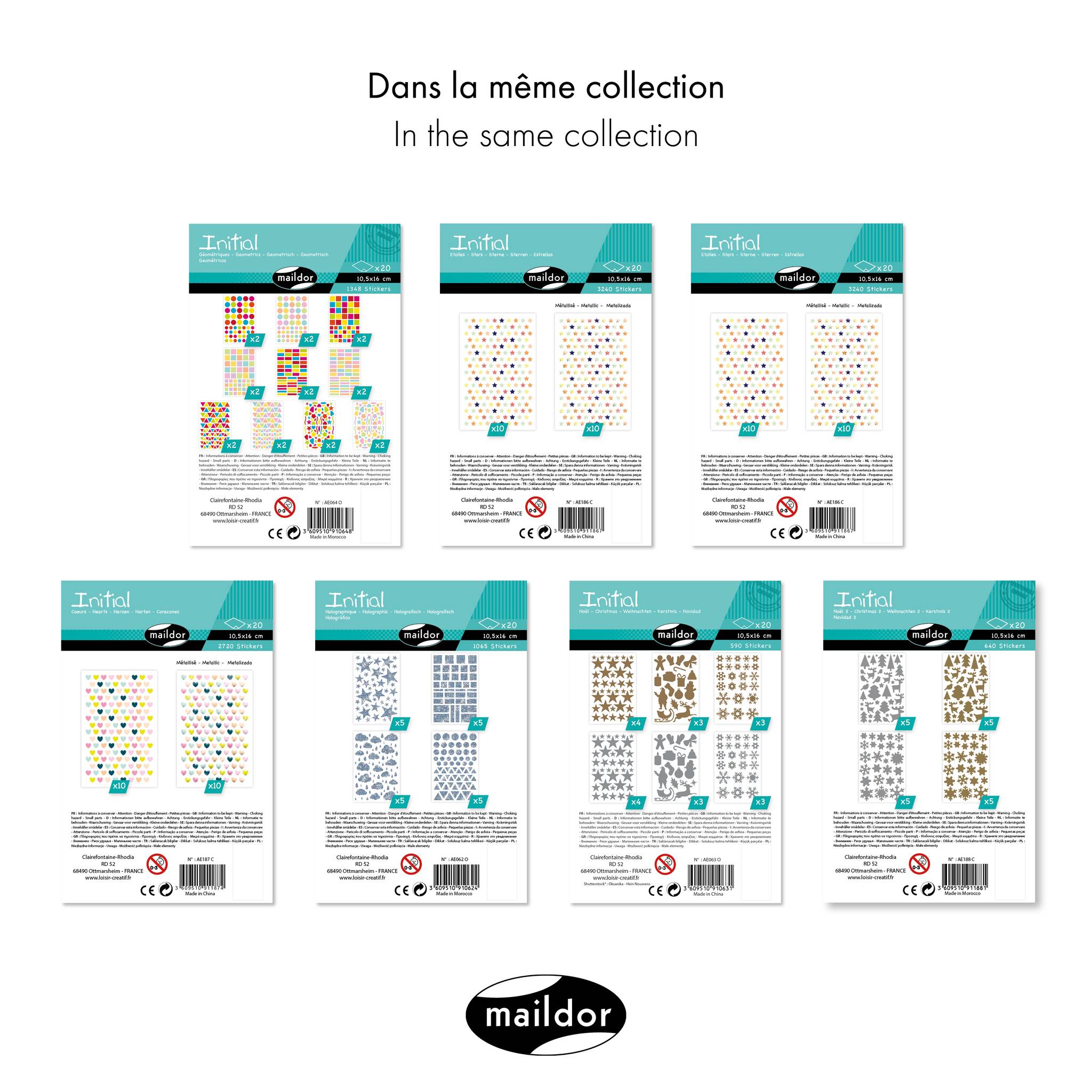 Maildor Sticker Initial 20 Bogen 10,5x16 cm Metallic/Pastell - Mehrfarbig AE187C