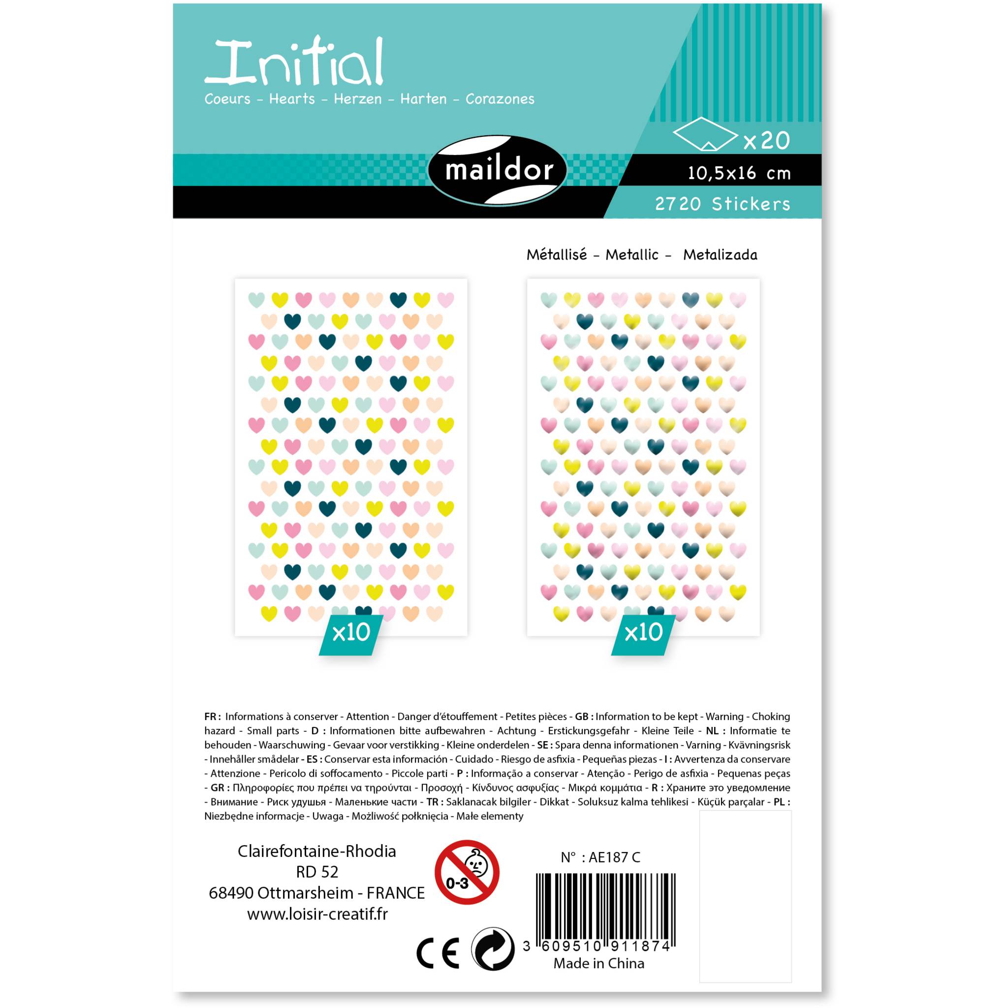 Maildor Sticker Initial 20 Bogen 10,5x16 cm Metallic/Pastell - Mehrfarbig AE187C