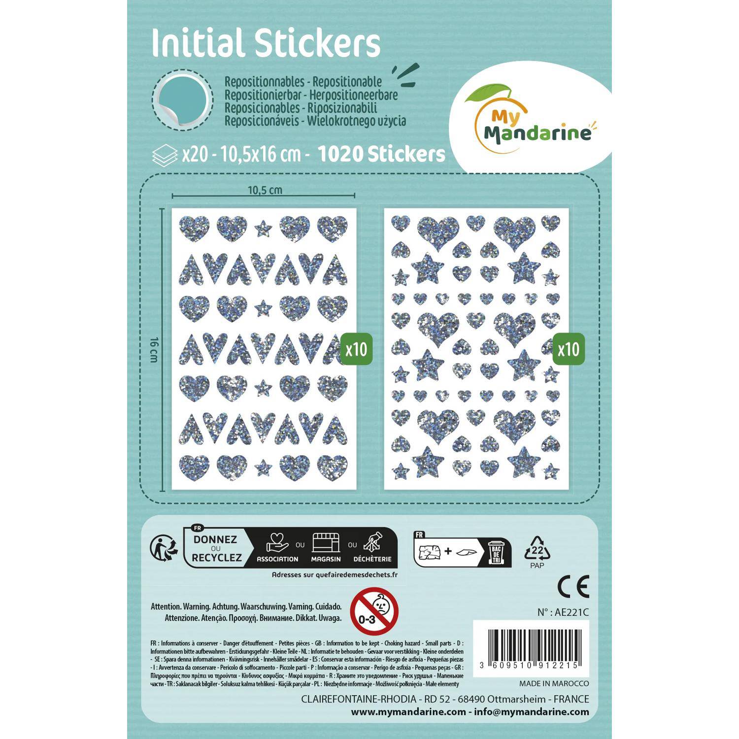 Maildor Pack. 20 Stickerbogen 10,5x16 cm 1020 Sticker - Silber AE221C