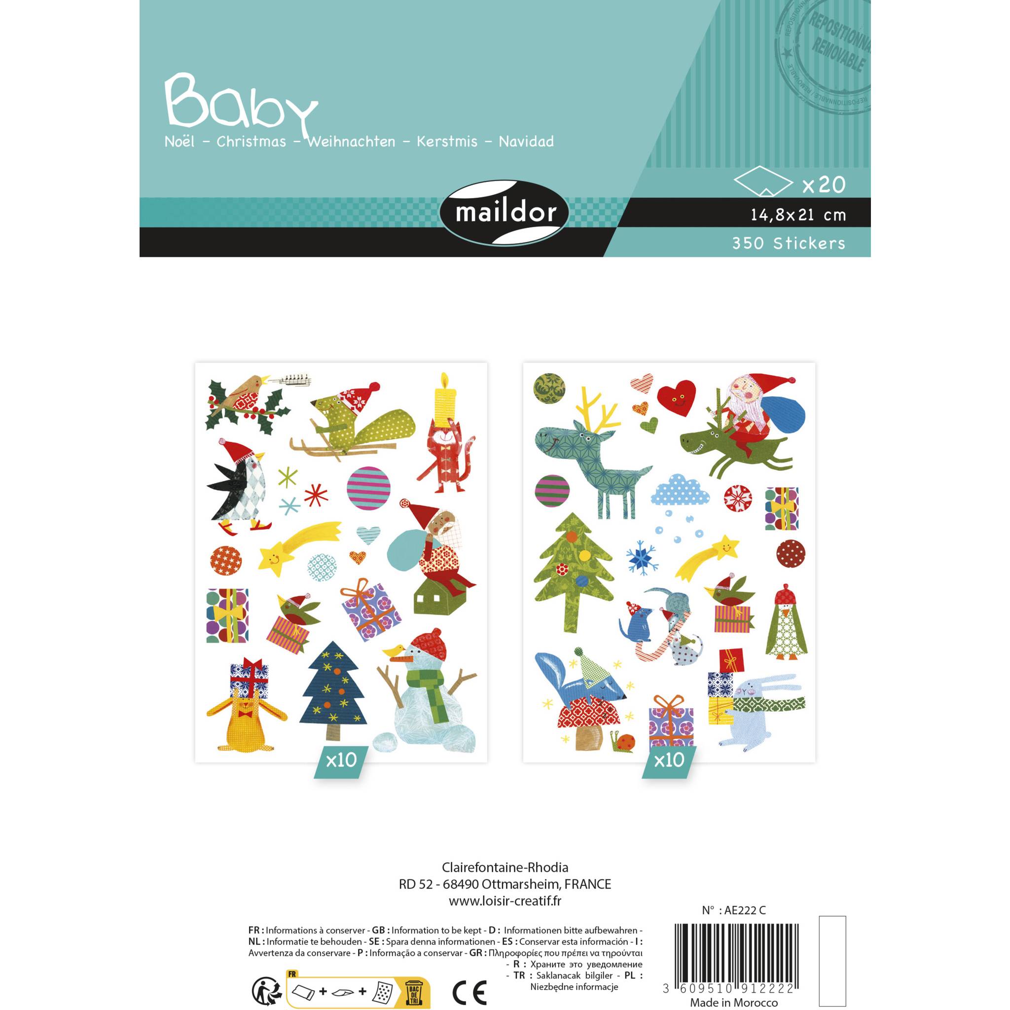 Maildor Baby, 20 Stickerbogen 14,8x21cm, Weihnachten - Mehrfarbig AE222C
