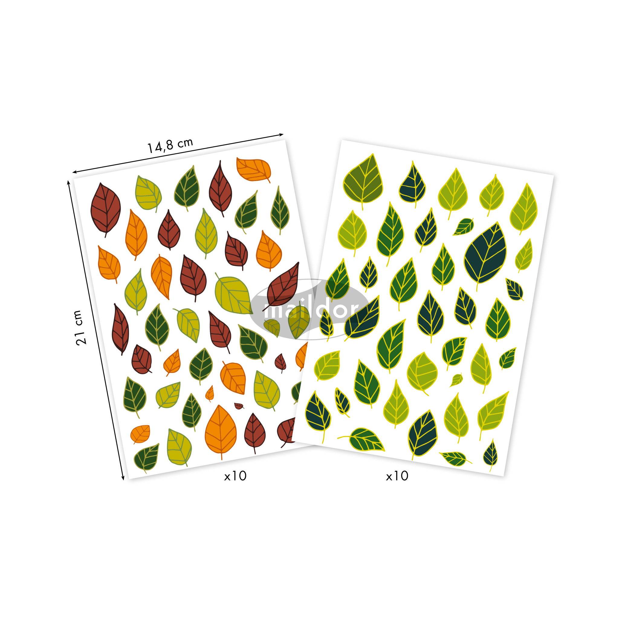 Maildor Decoraty, 20 Stickerbogen 14,8x21cm, Blätter - Mehrfarbig AE157C