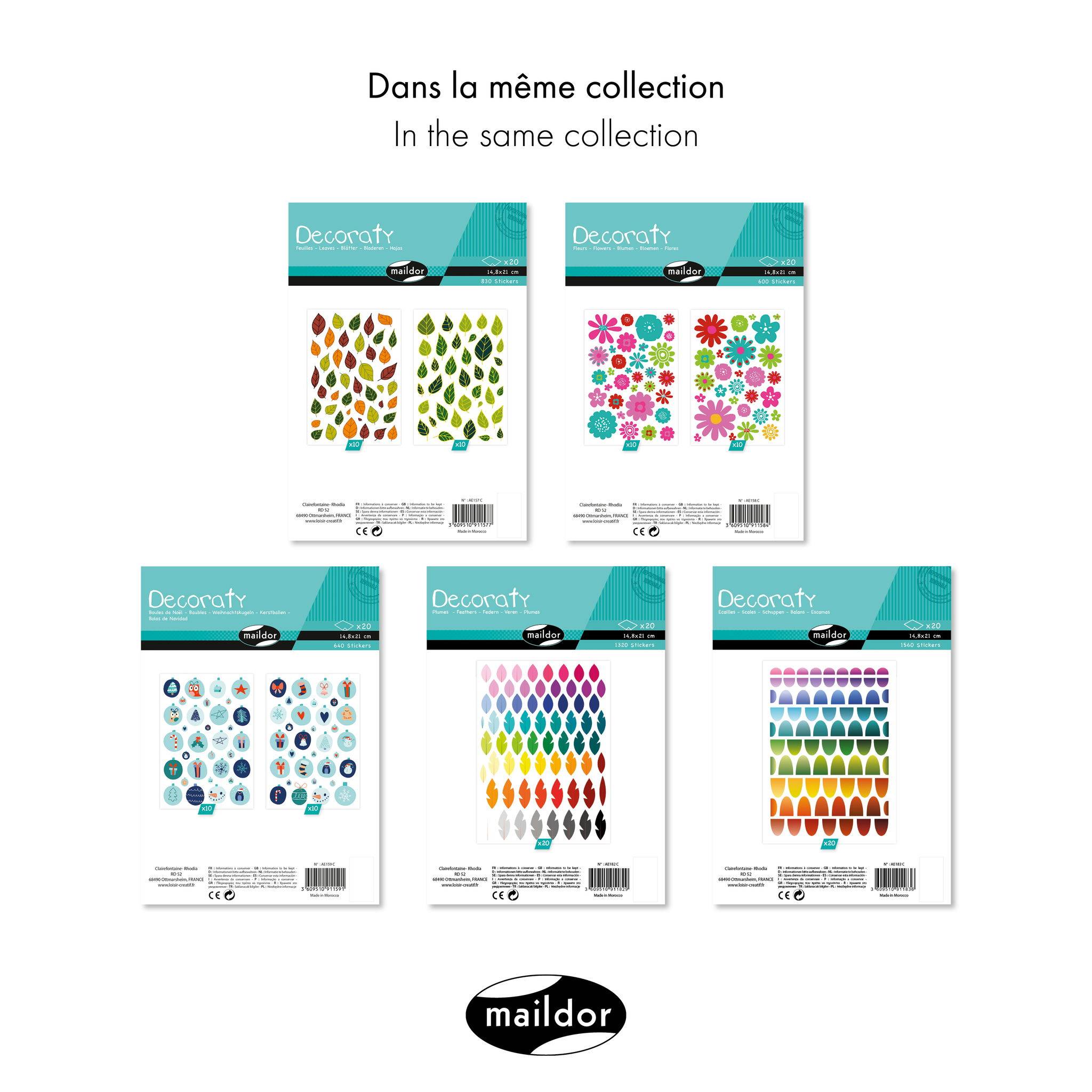 Maildor Decoraty, 20 Stickerbogen 14,8x21cm, Blätter - Mehrfarbig AE157C