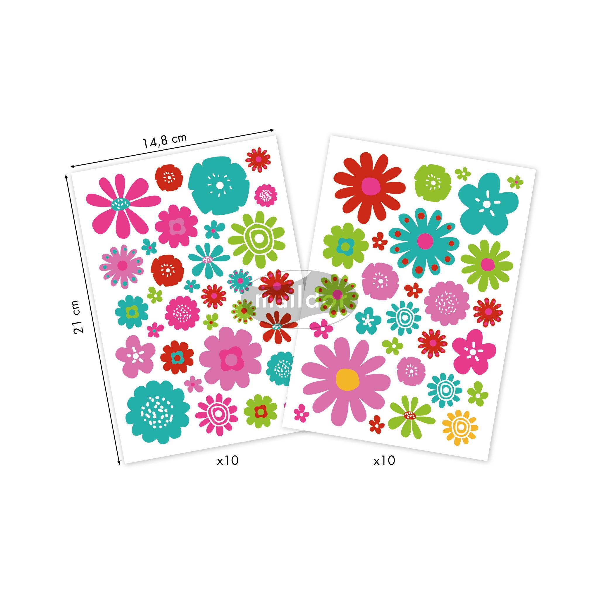 Maildor Decoraty, 20 Stickerbogen 14,8x21cm, Blumen - Mehrfarbig AE158C