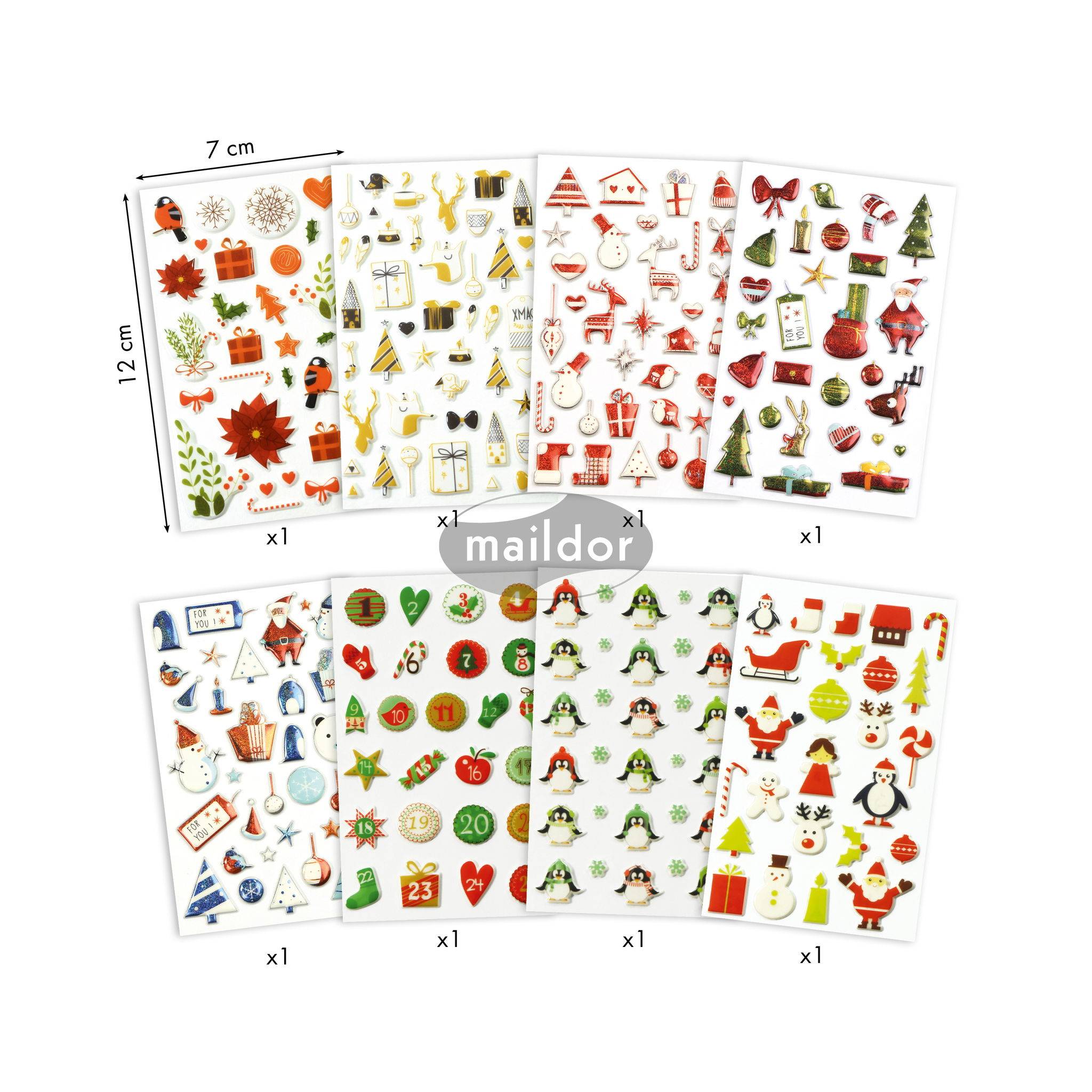 Maildor Cooky, 8 Stickerbogen 7,5x12cm, Weihnachten 2 Mehrfarbig CY103C