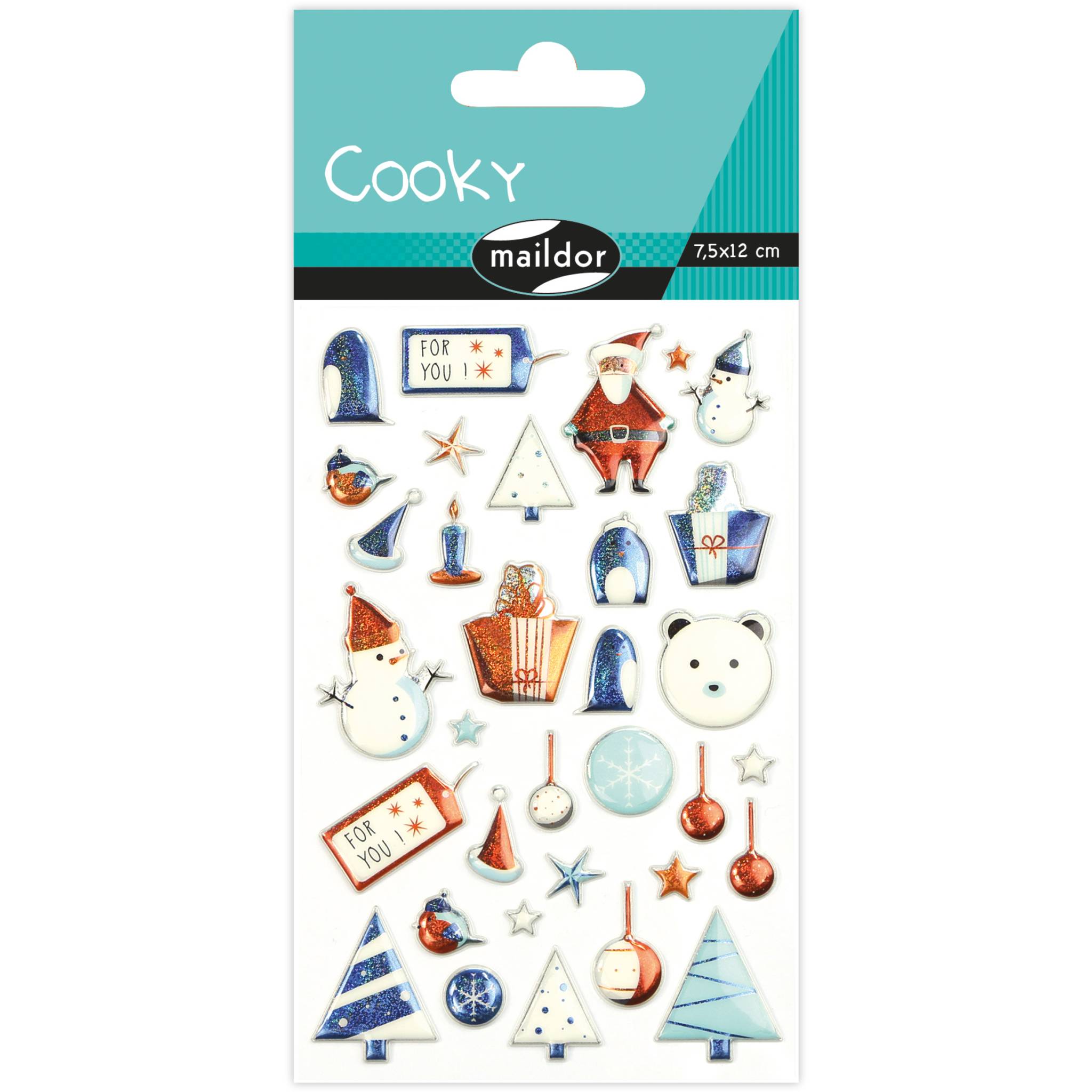 Maildor Cooky, 8 Stickerbogen 7,5x12cm, Weihnachten 2 Mehrfarbig CY103C