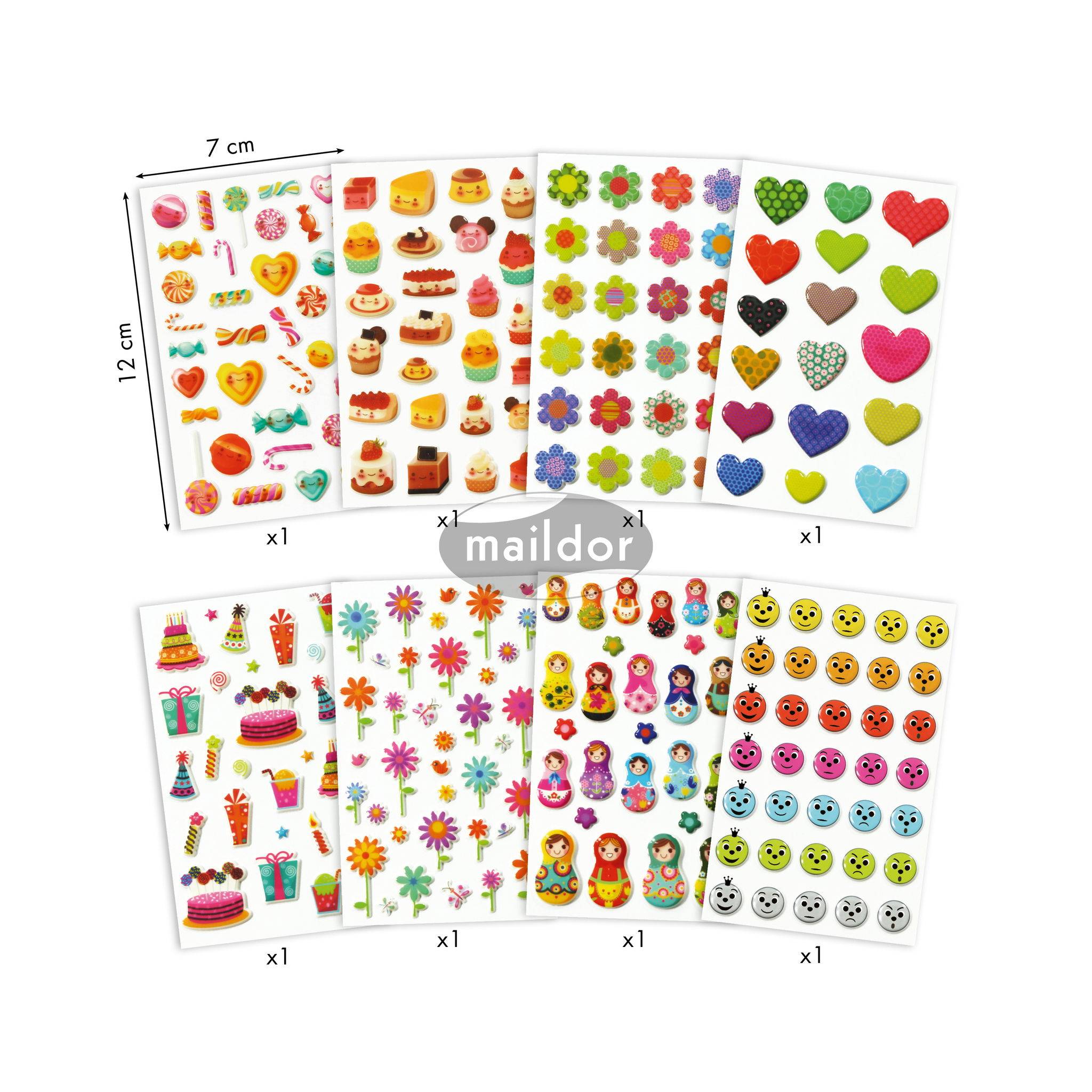 Maildor Set mit 8 Bögen Stickers Cooky 7,5x12cm - Mehrfarbig 560429C
