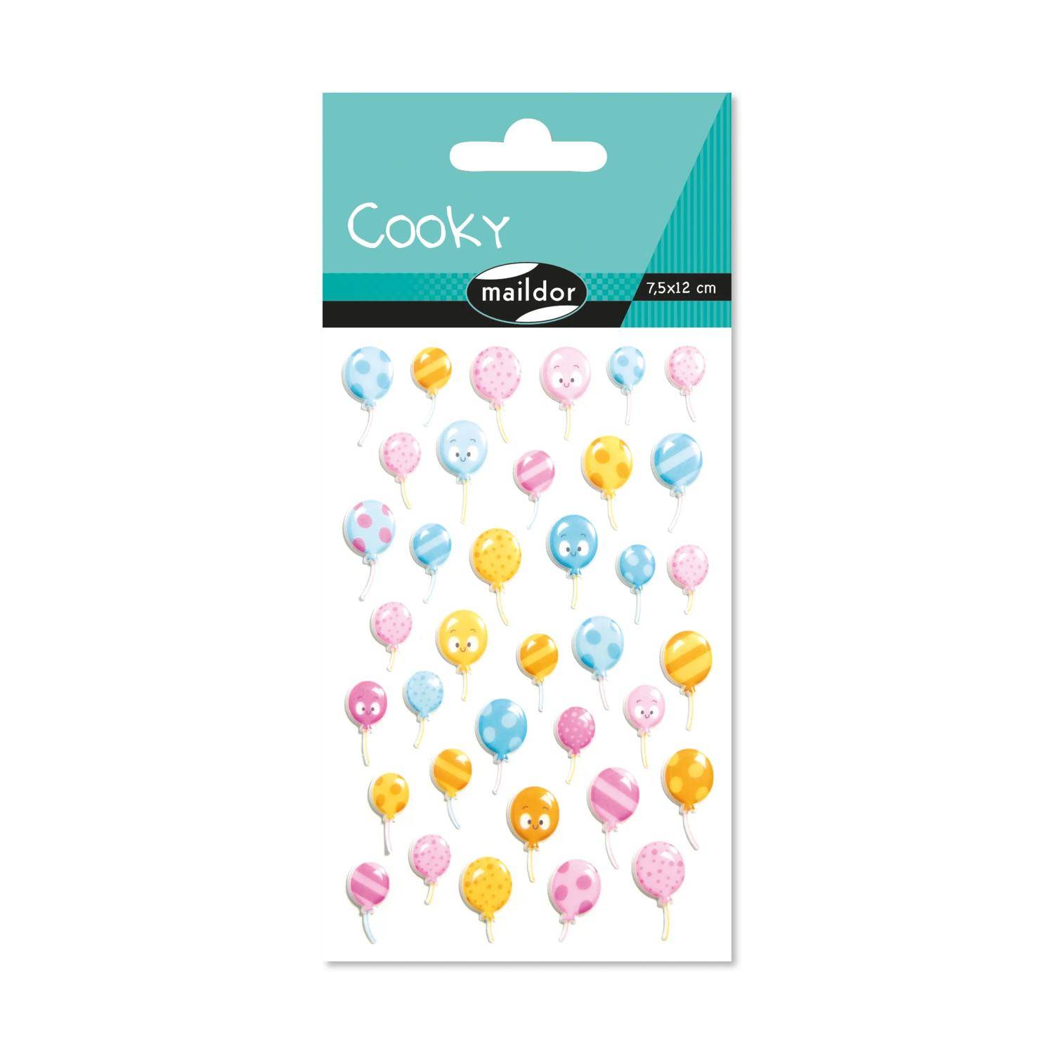 Maildor 10x Cooky, 1 Stickerbogen 7,5x12cm, Luftballons - Mehrfarbig CY116C